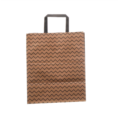 Saving Nature Kraft Paper Medium Retail Bag - Black Zig Zag, with Handles - 10" x 6 3/4" x 12" - 100 count box