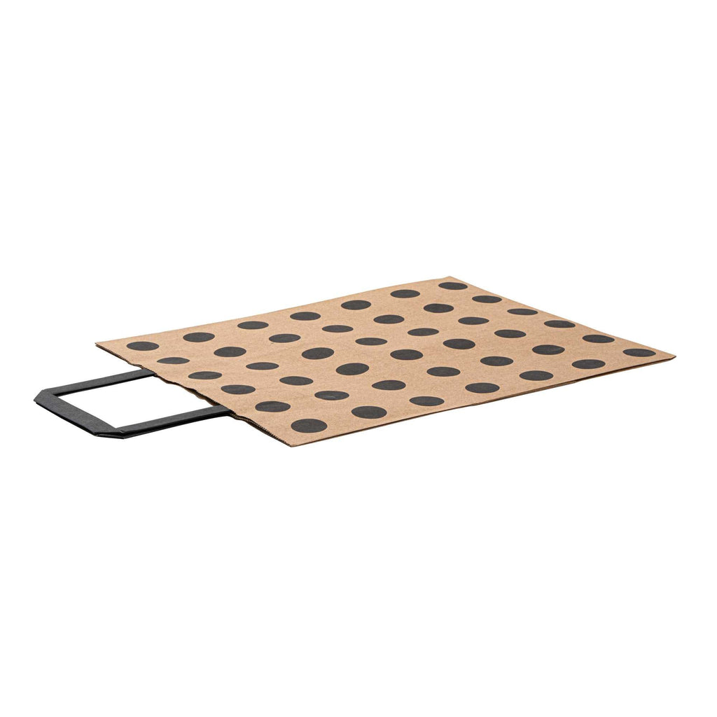 Saving Nature Kraft Paper Medium Retail Bag - Black Polka Dot, with Handles - 10" x 6 3/4" x 12" - 100 count box