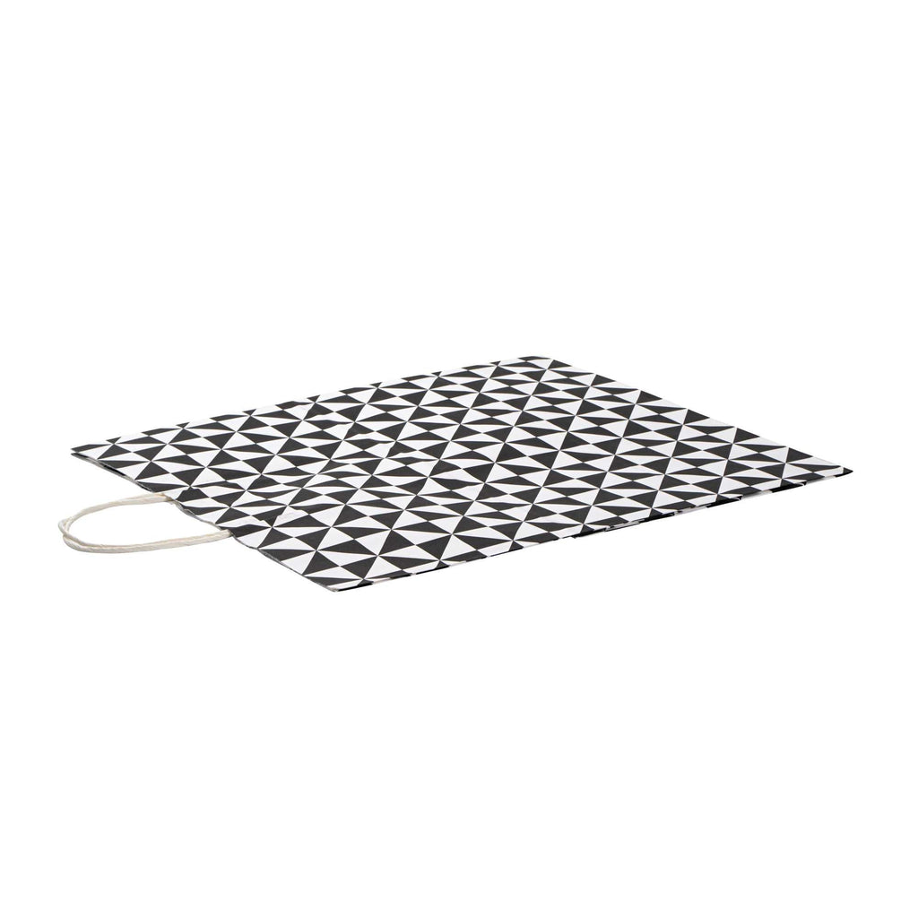 Vogue White Paper Large Shopping Bag - Black Geo Print, with Handles - 16" x 9 3/4" x 17 1/4" - 100 count box