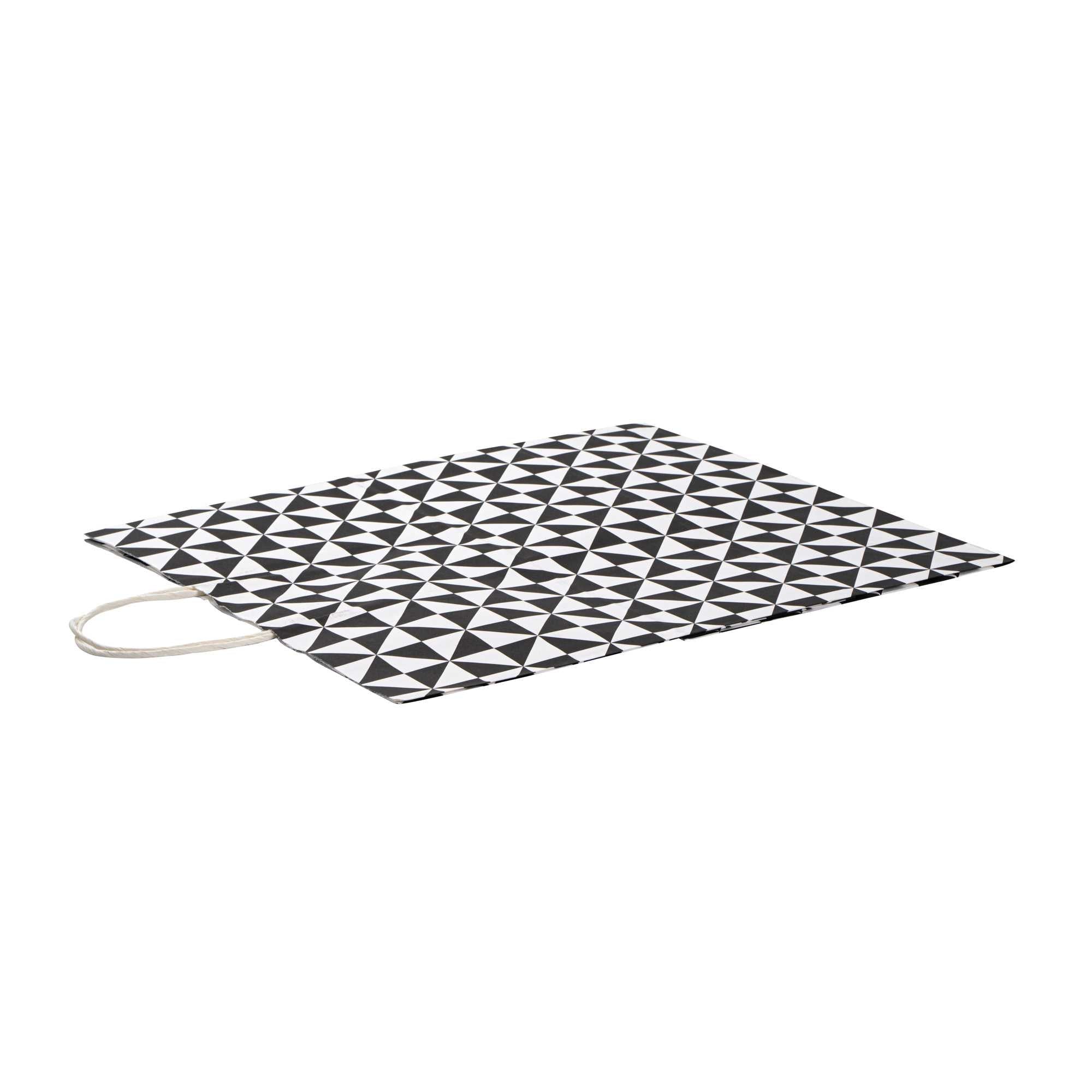 Vogue White Paper Large Shopping Bag - Black Geo Print, with Handles - 16" x 9 3/4" x 17 1/4" - 100 count box