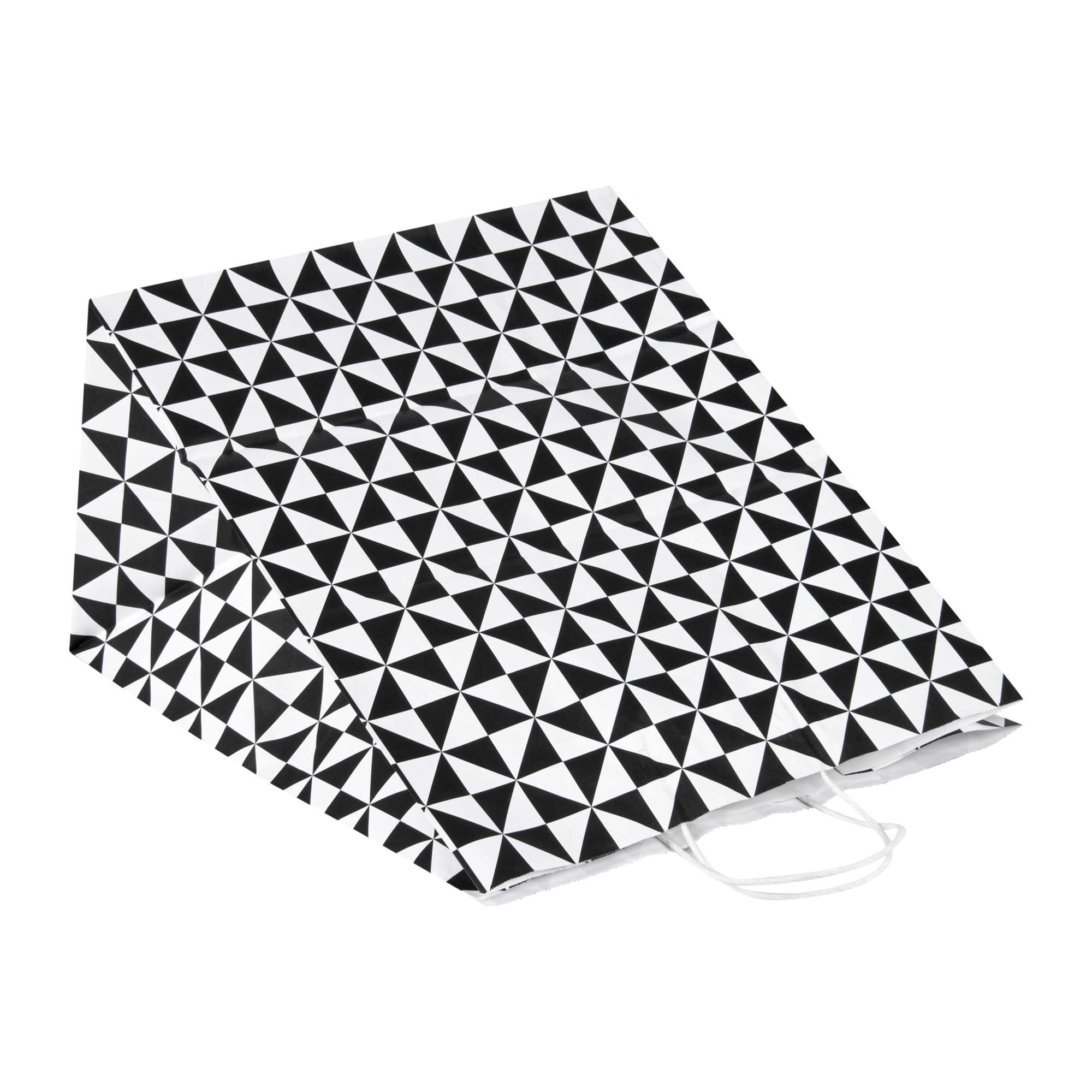 Vogue White Paper Large Shopping Bag - Black Geo Print, with Handles - 16" x 9 3/4" x 17 1/4" - 100 count box