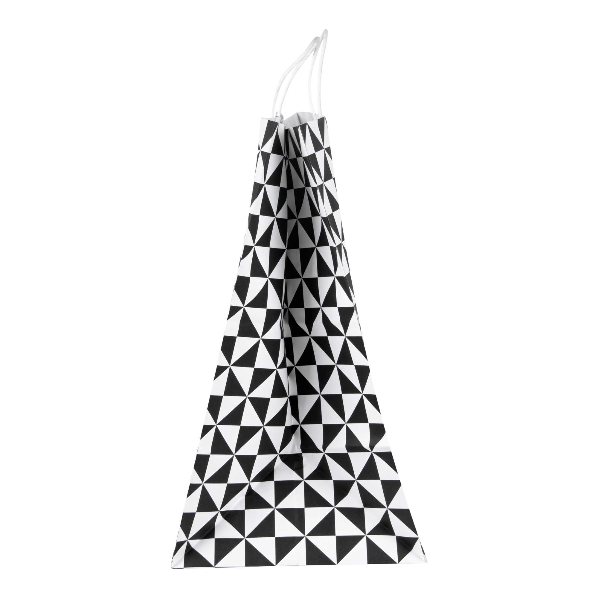 Vogue White Paper Large Shopping Bag - Black Geo Print, with Handles - 16" x 9 3/4" x 17 1/4" - 100 count box