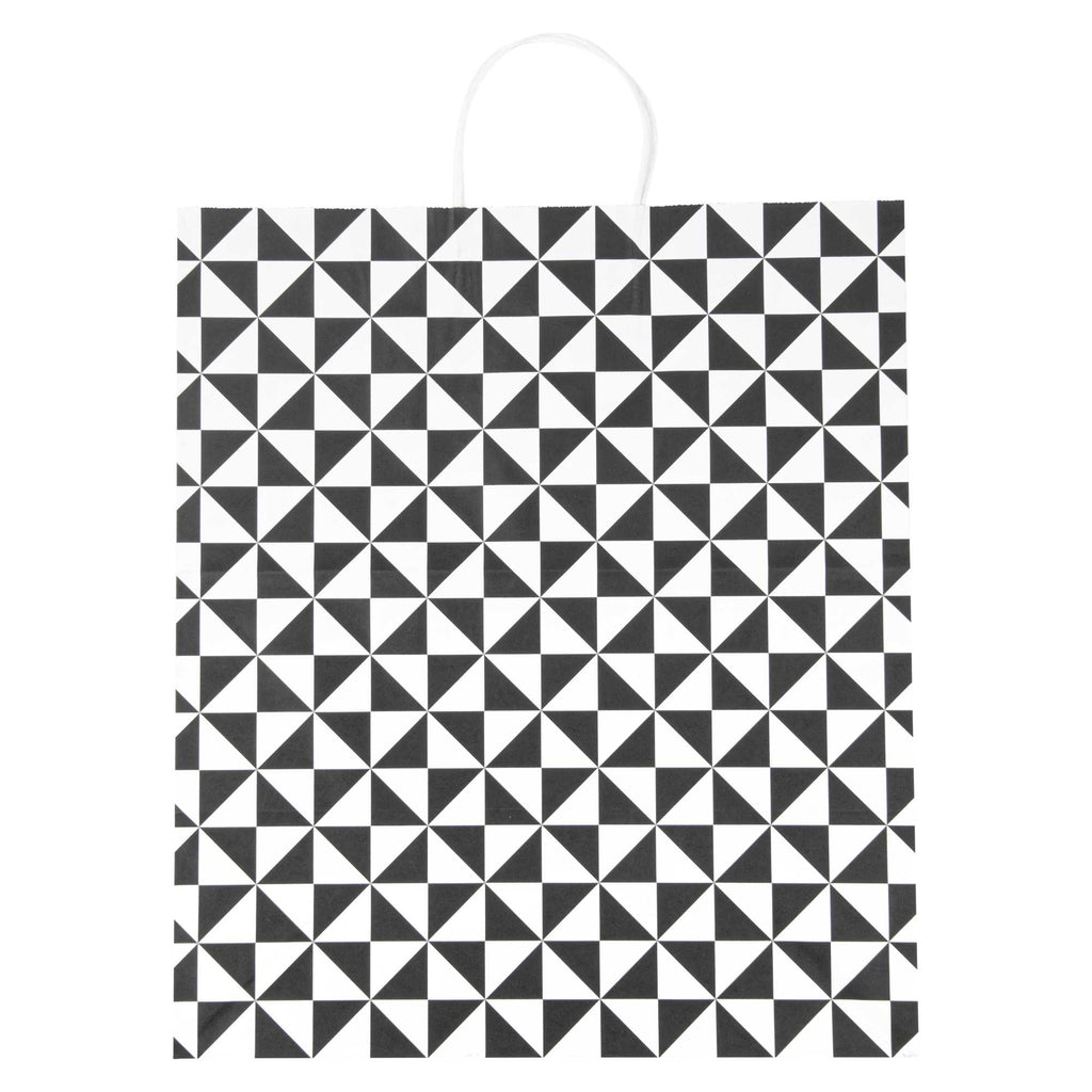 Vogue White Paper Large Shopping Bag - Black Geo Print, with Handles - 16" x 9 3/4" x 17 1/4" - 100 count box