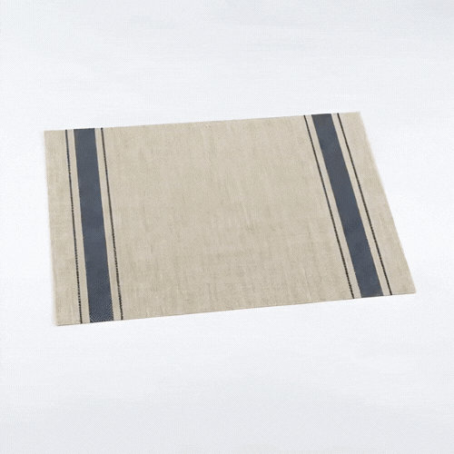 French Countryside Khaki Vinyl Woven Placemat - with Navy Stripe - 16" x 12" - 6 count box