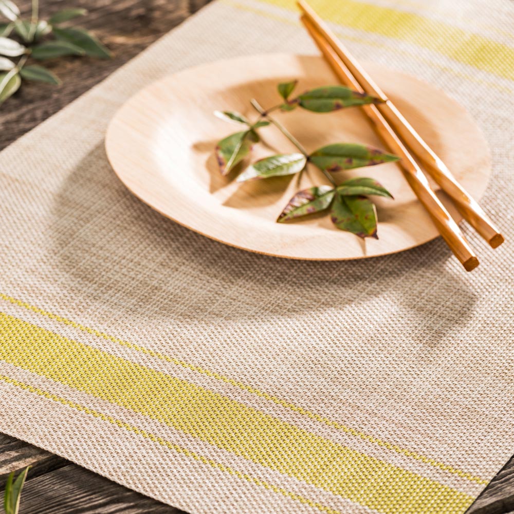 French Countryside Khaki Vinyl Woven Placemat - with Pear Stripe - 16" x 12" - 6 count box