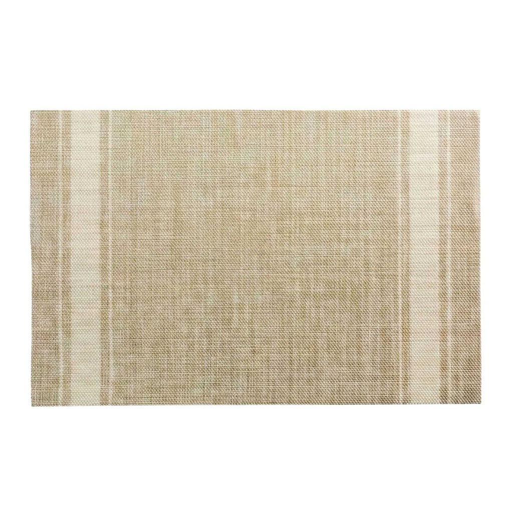 French Countryside Khaki Vinyl Woven Placemat - with Eggshell Stripe - 16" x 12" - 6 count box