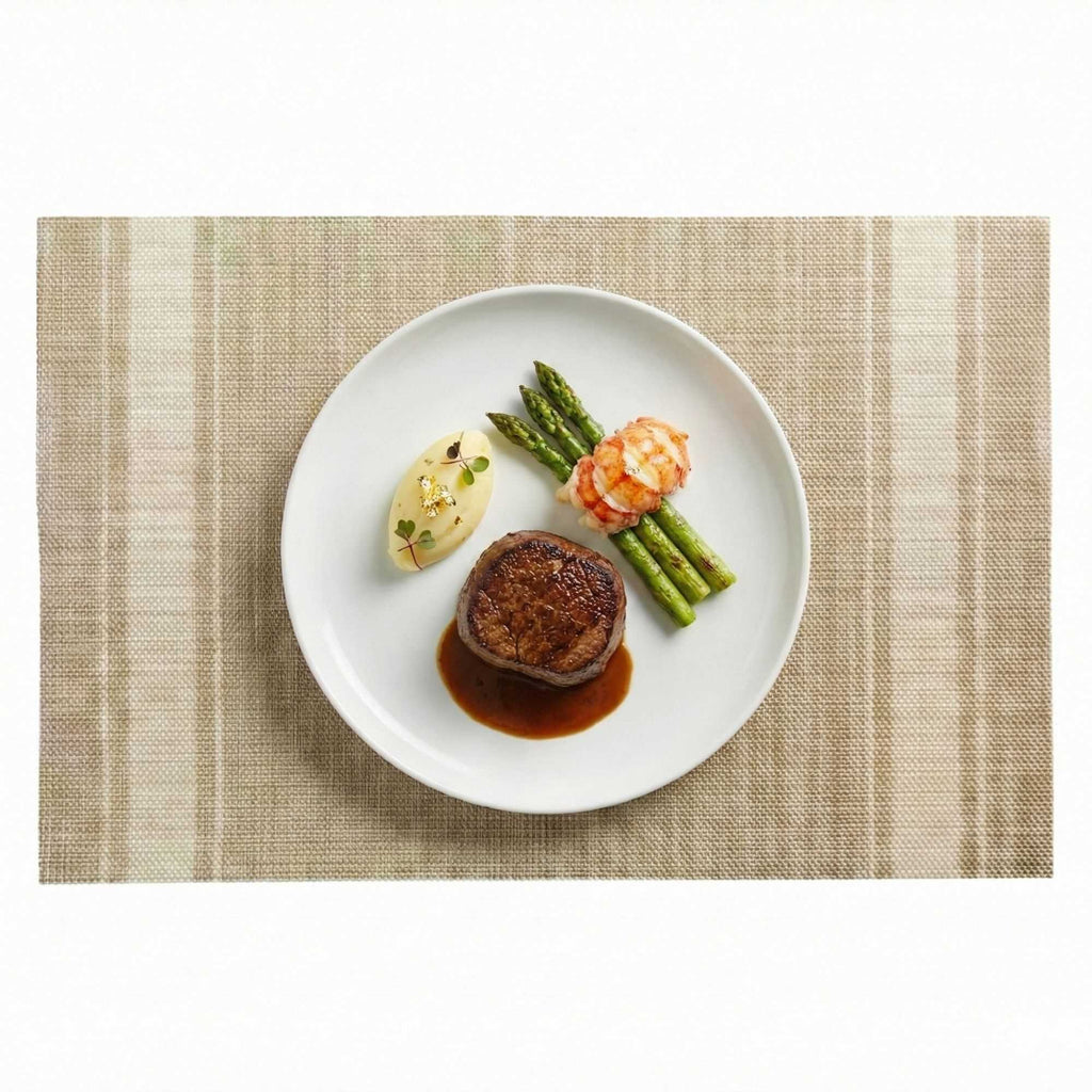 French Countryside Khaki Vinyl Woven Placemat - with Eggshell Stripe - 16" x 12" - 6 count box