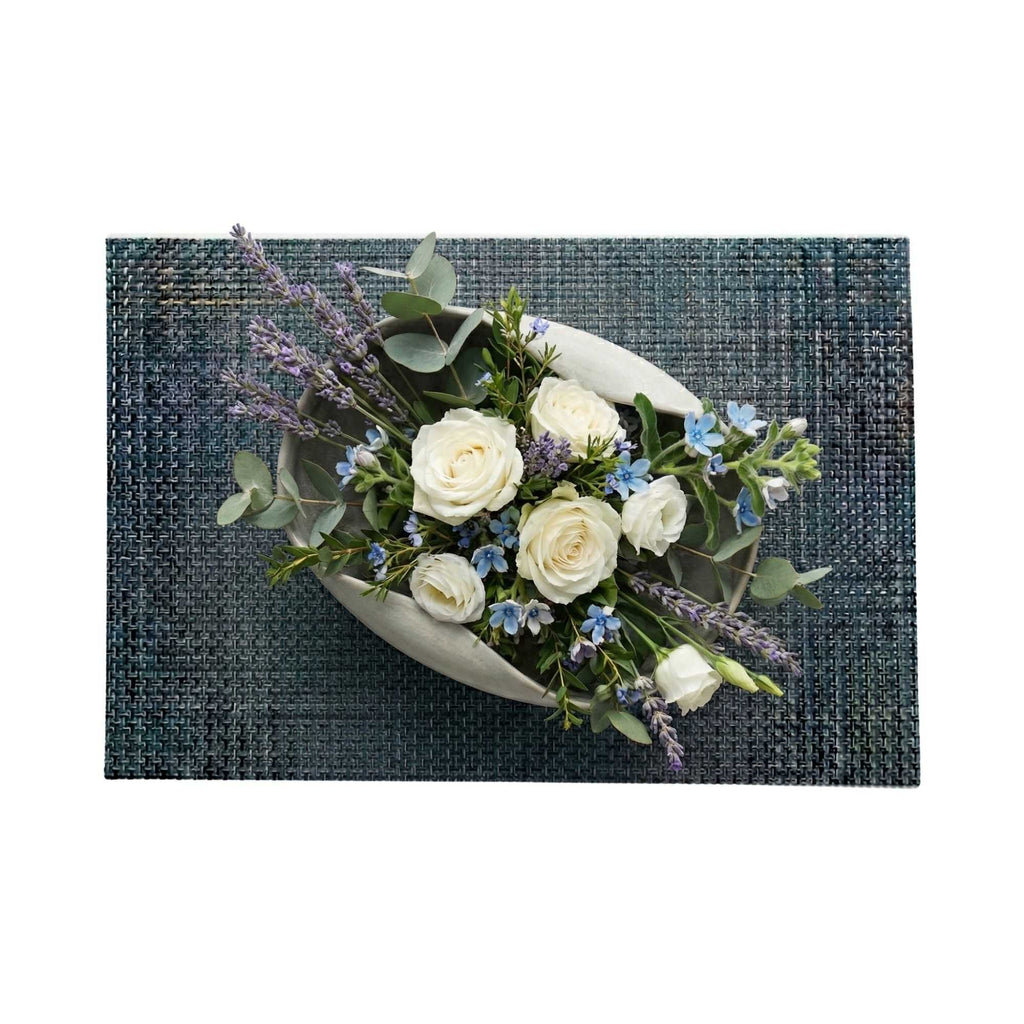 Amalfi Basketweave Baltic Blue Vinyl Woven Placemat - 16" x 12" - 6 count box
