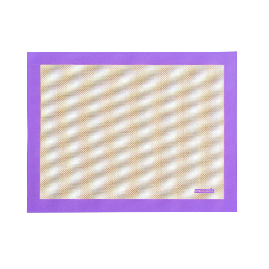 Pastry Tek Rectangle Tan and Purple Silicone Half Size Baking Mat - Allergen Safe, Color-Coded - 11 3/4" x 15 3/4" - 1 count box