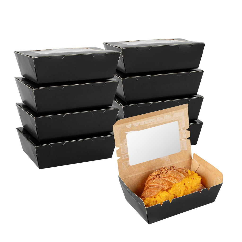 Cafe Vision 21 oz Black Paper Small Take Out Container - Hinge Lock - 6 1/4" x 4" x 1 3/4" - 50 count box