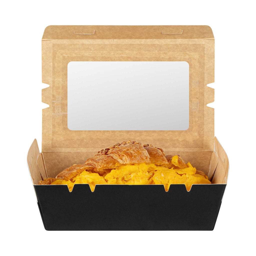 Cafe Vision 21 oz Black Paper Small Take Out Container - Hinge Lock - 6 1/4" x 4" x 1 3/4" - 50 count box