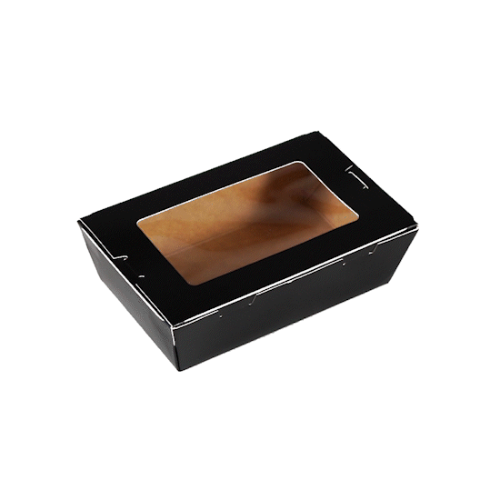 Cafe Vision 21 oz Black Paper Small Take Out Container - Hinge Lock - 6 1/4" x 4" x 1 3/4" - 50 count box