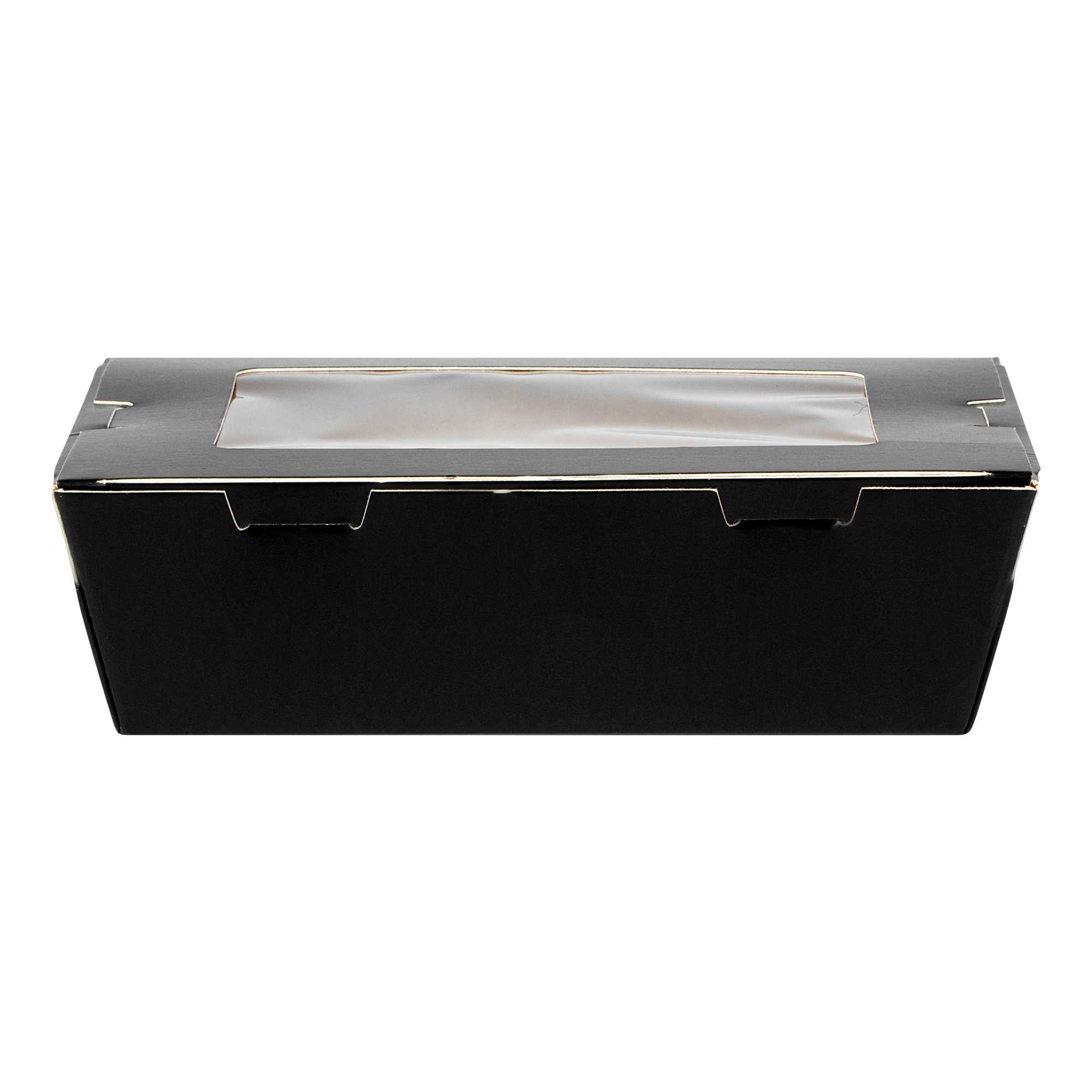 Cafe Vision 21 oz Black Paper Small Take Out Container - Hinge Lock - 6 1/4" x 4" x 1 3/4" - 50 count box