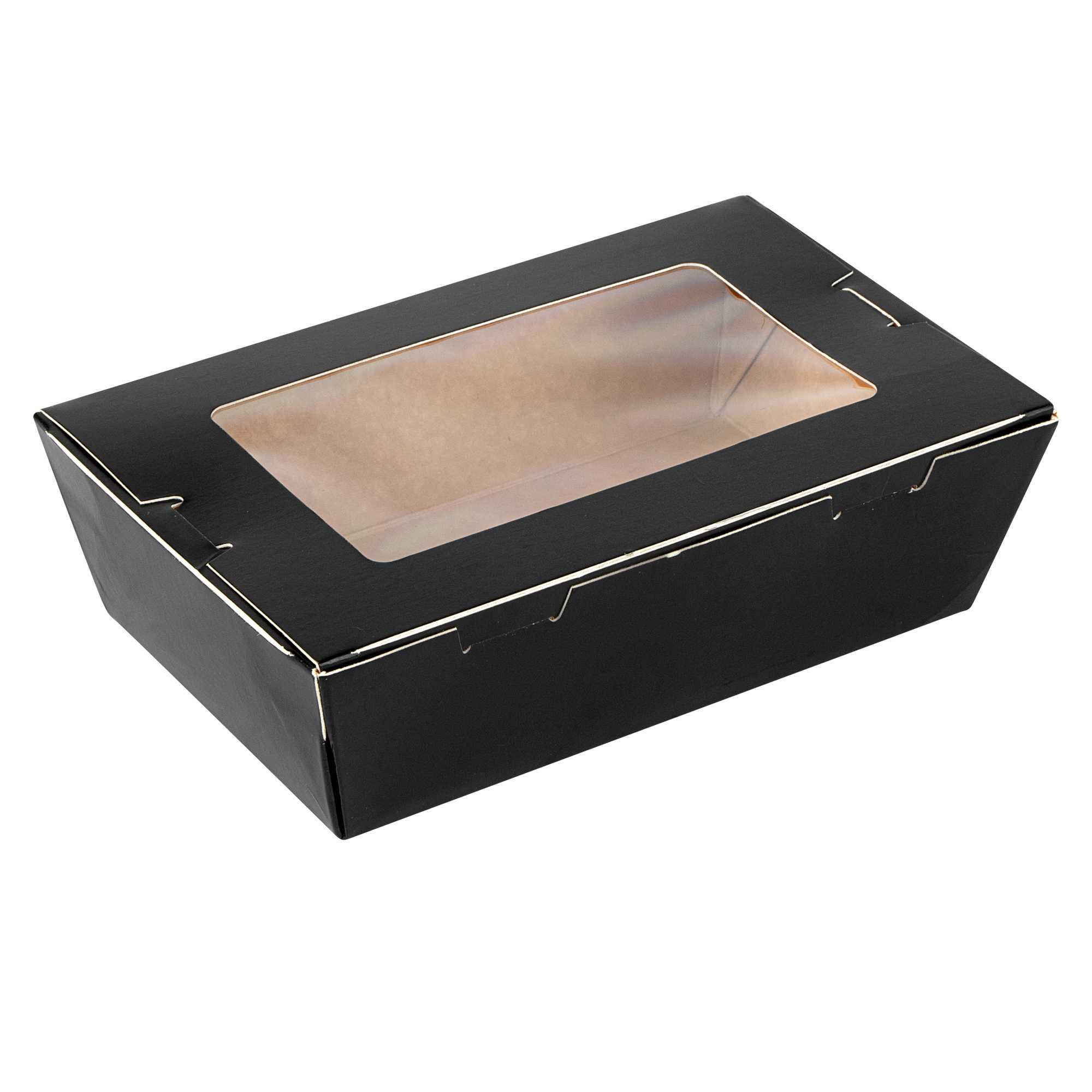 Cafe Vision 21 oz Black Paper Small Take Out Container - Hinge Lock - 6 1/4" x 4" x 1 3/4" - 200 count box