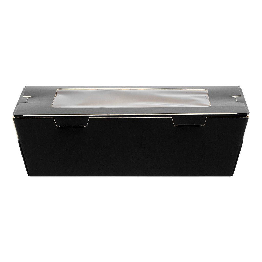 Cafe Vision 21 oz Black Paper Small Take Out Container - Hinge Lock - 6 1/4" x 4" x 1 3/4" - 200 count box