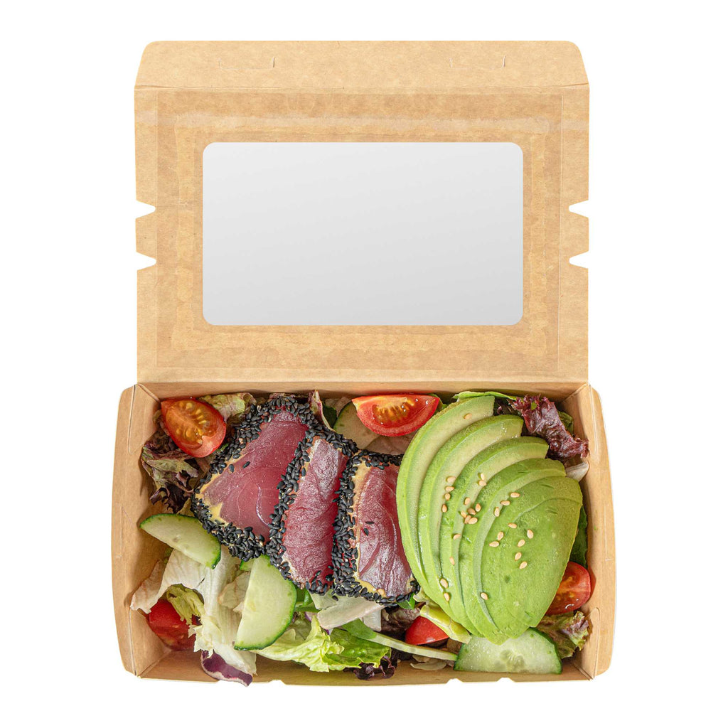Cafe Vision 21 oz Gray Paper Take Out Container - Hinge Lock - 6 1/4" x 4" x 1 3/4" - 50 count box