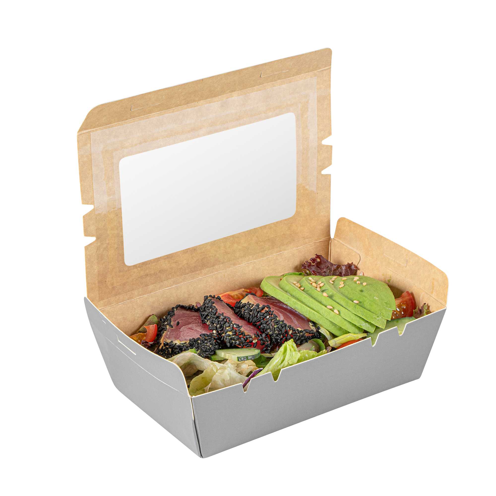 Cafe Vision 21 oz Gray Paper Take Out Container - Hinge Lock - 6 1/4" x 4" x 1 3/4" - 200 count box