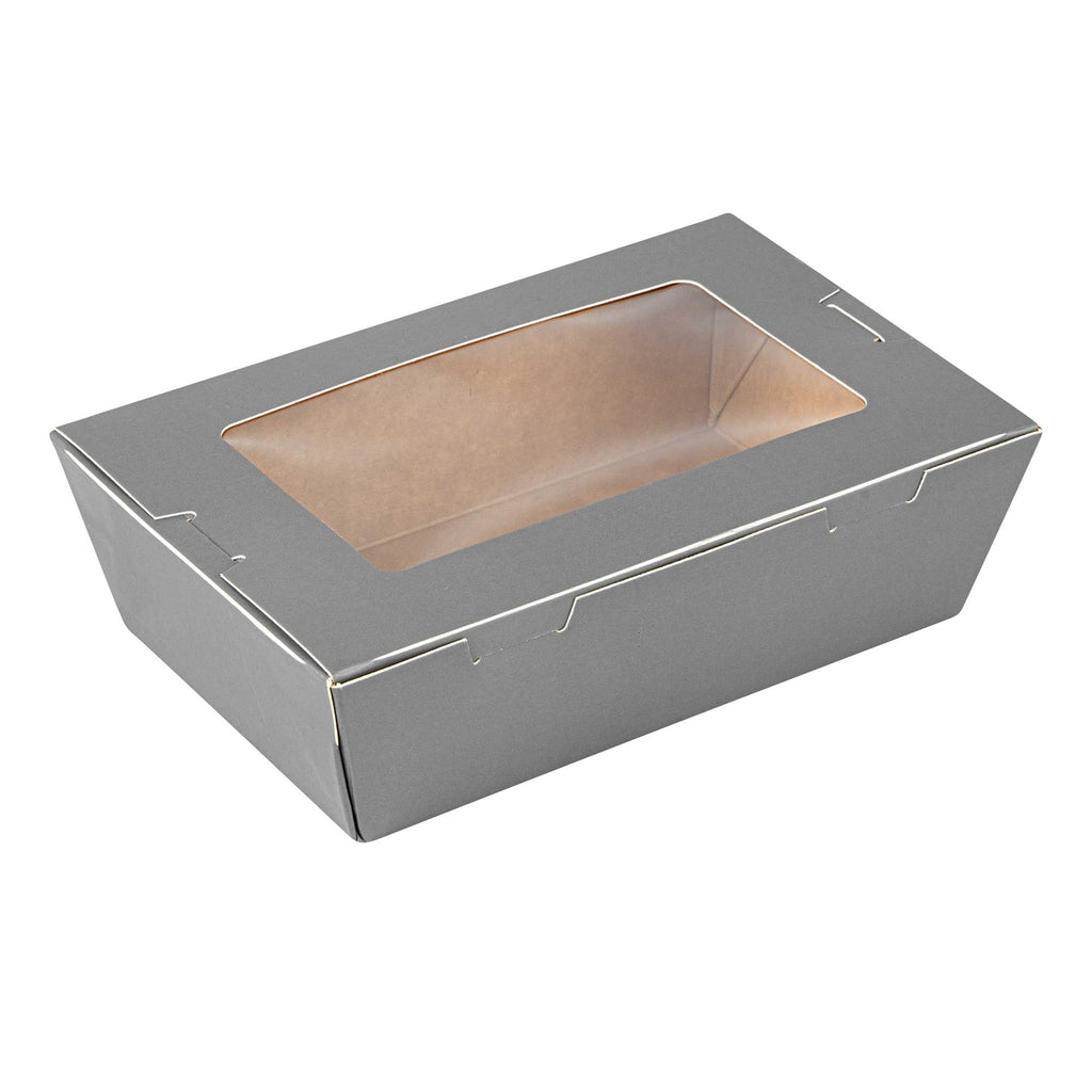 Cafe Vision 21 oz Gray Paper Take Out Container - Hinge Lock - 6 1/4" x 4" x 1 3/4" - 200 count box