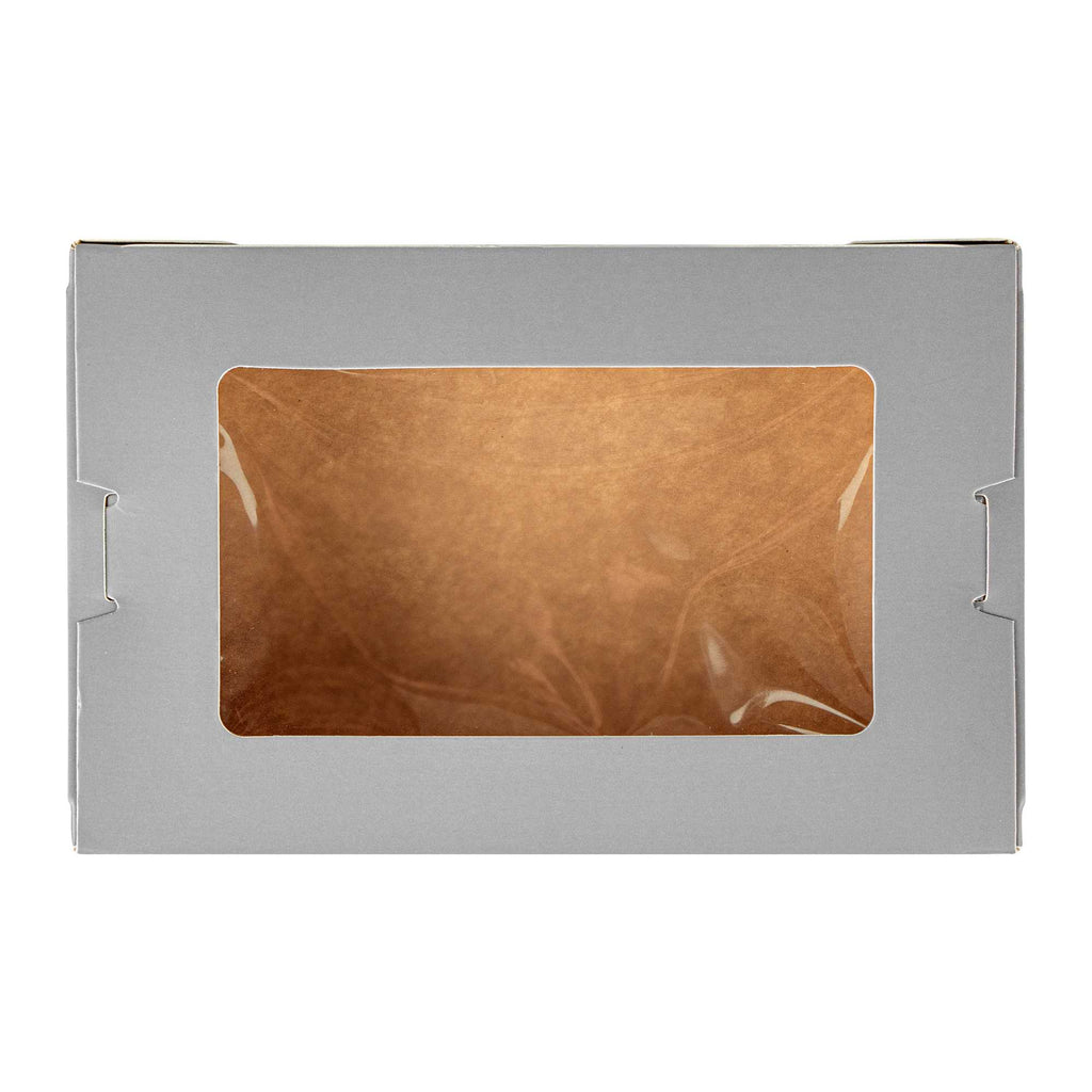 Cafe Vision 21 oz Gray Paper Take Out Container - Hinge Lock - 6 1/4" x 4" x 1 3/4" - 200 count box
