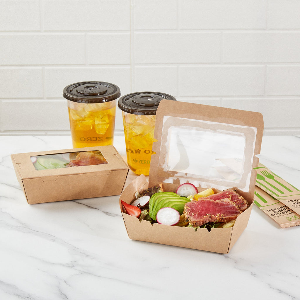 Cafe Vision 21 oz Kraft Paper Small Take Out Container - Hinge Lock - 6 1/4'' x 4'' x 1 3/4'' - 200 count box
