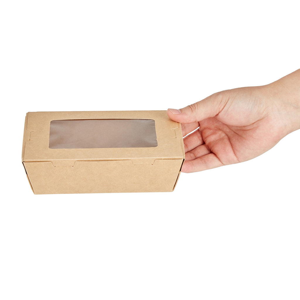 Cafe Vision 21 oz Kraft Paper Small Take Out Container - Hinge Lock - 6 1/4'' x 4'' x 1 3/4'' - 50 count box