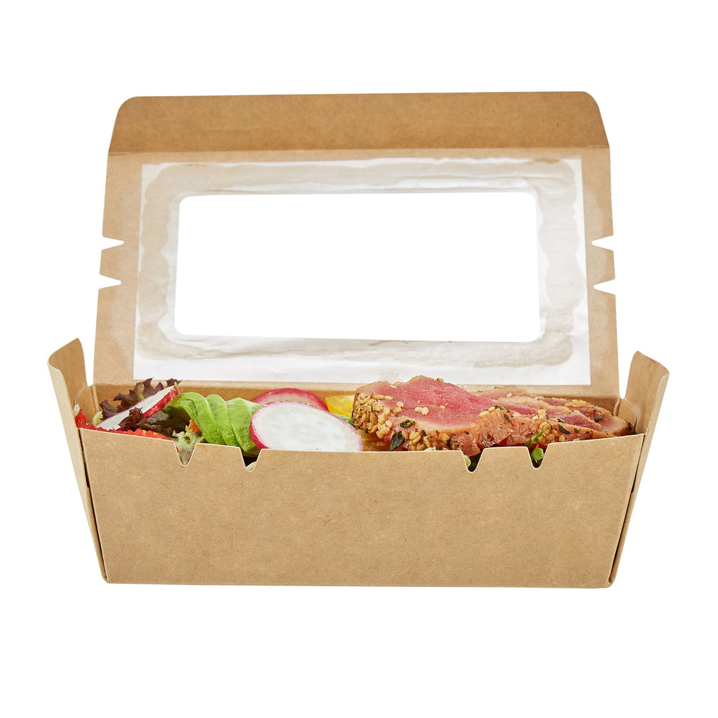 Cafe Vision 21 oz Kraft Paper Small Take Out Container - Hinge Lock - 6 1/4'' x 4'' x 1 3/4'' - 50 count box