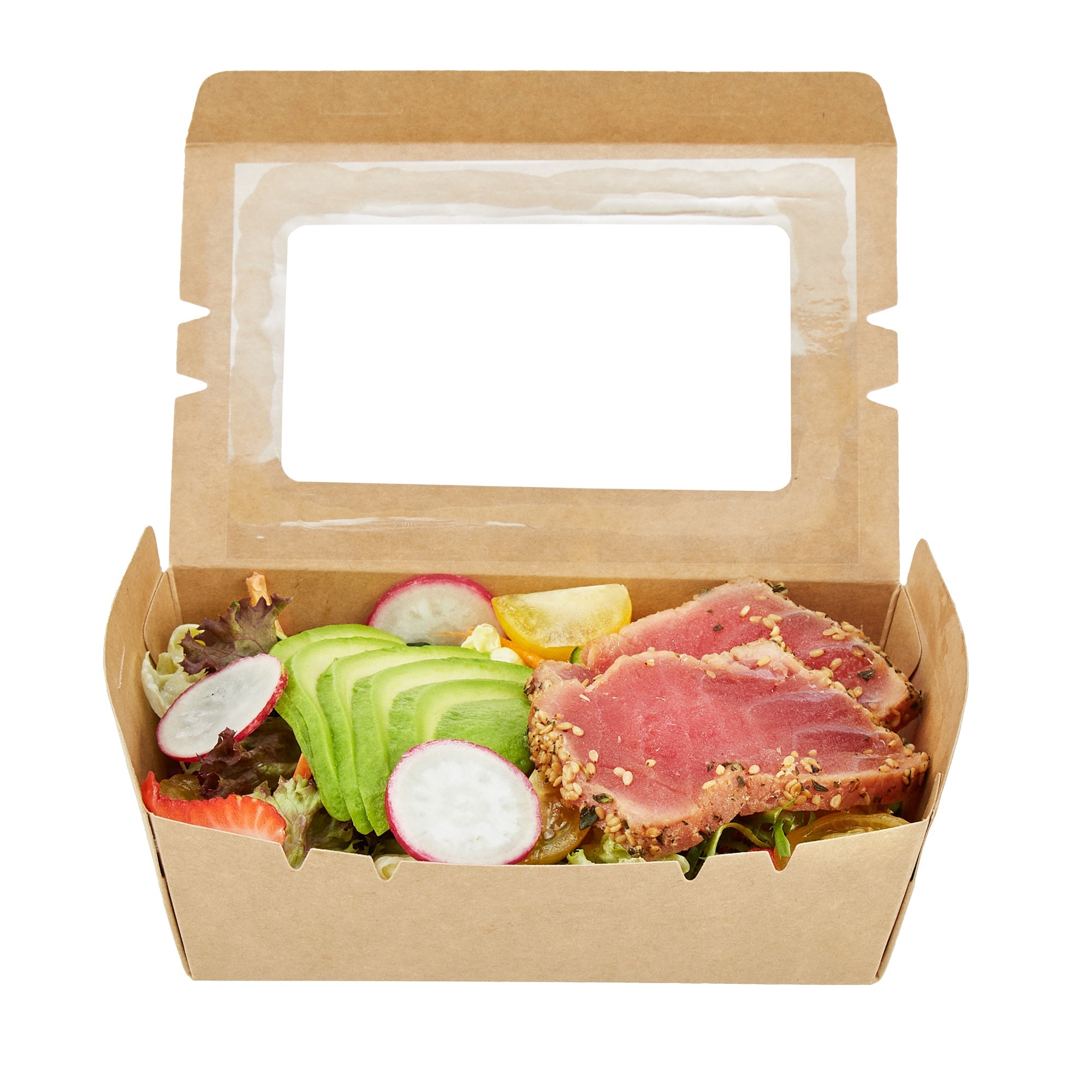 Cafe Vision 21 oz Kraft Paper Small Take Out Container - Hinge Lock - 6 1/4'' x 4'' x 1 3/4'' - 50 count box