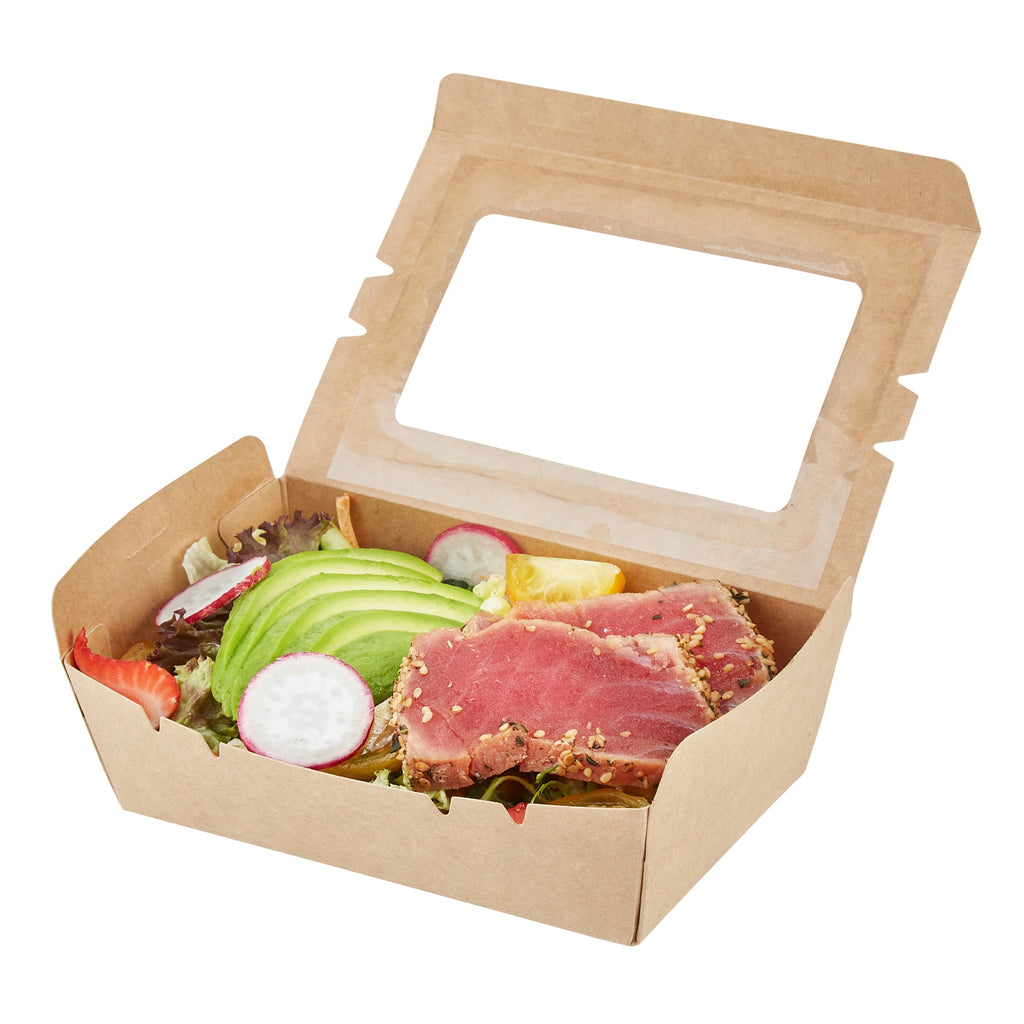 Cafe Vision 21 oz Kraft Paper Small Take Out Container - Hinge Lock - 6 1/4'' x 4'' x 1 3/4'' - 50 count box