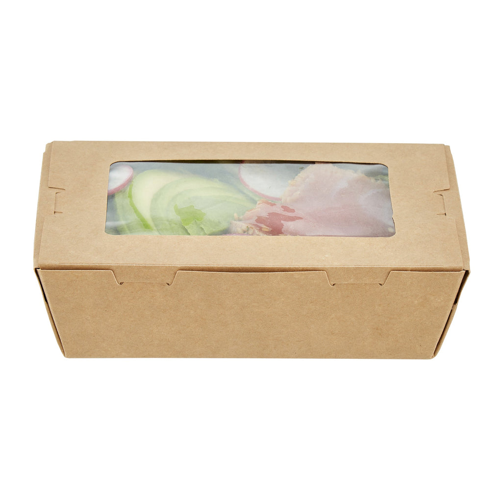 Cafe Vision 21 oz Kraft Paper Small Take Out Container - Hinge Lock - 6 1/4'' x 4'' x 1 3/4'' - 50 count box