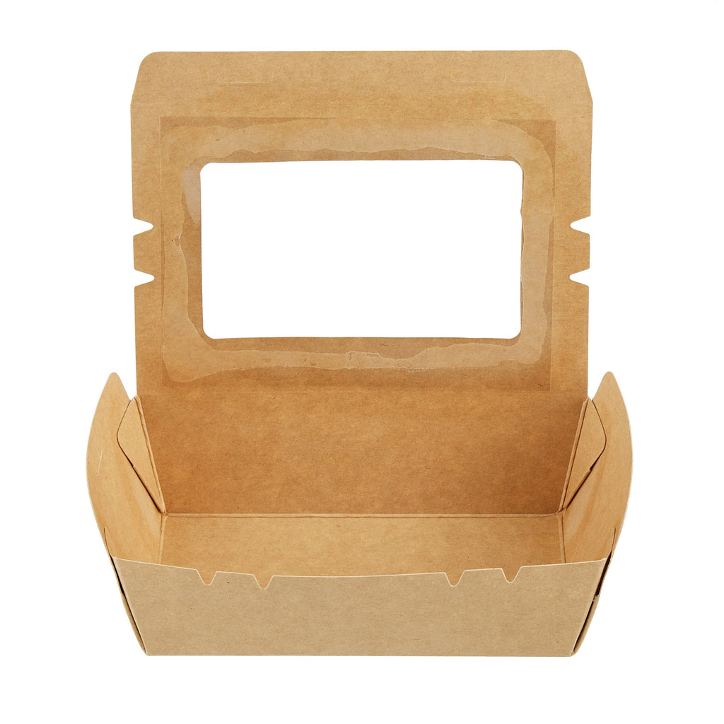 Cafe Vision 21 oz Kraft Paper Small Take Out Container - Hinge Lock - 6 1/4'' x 4'' x 1 3/4'' - 50 count box