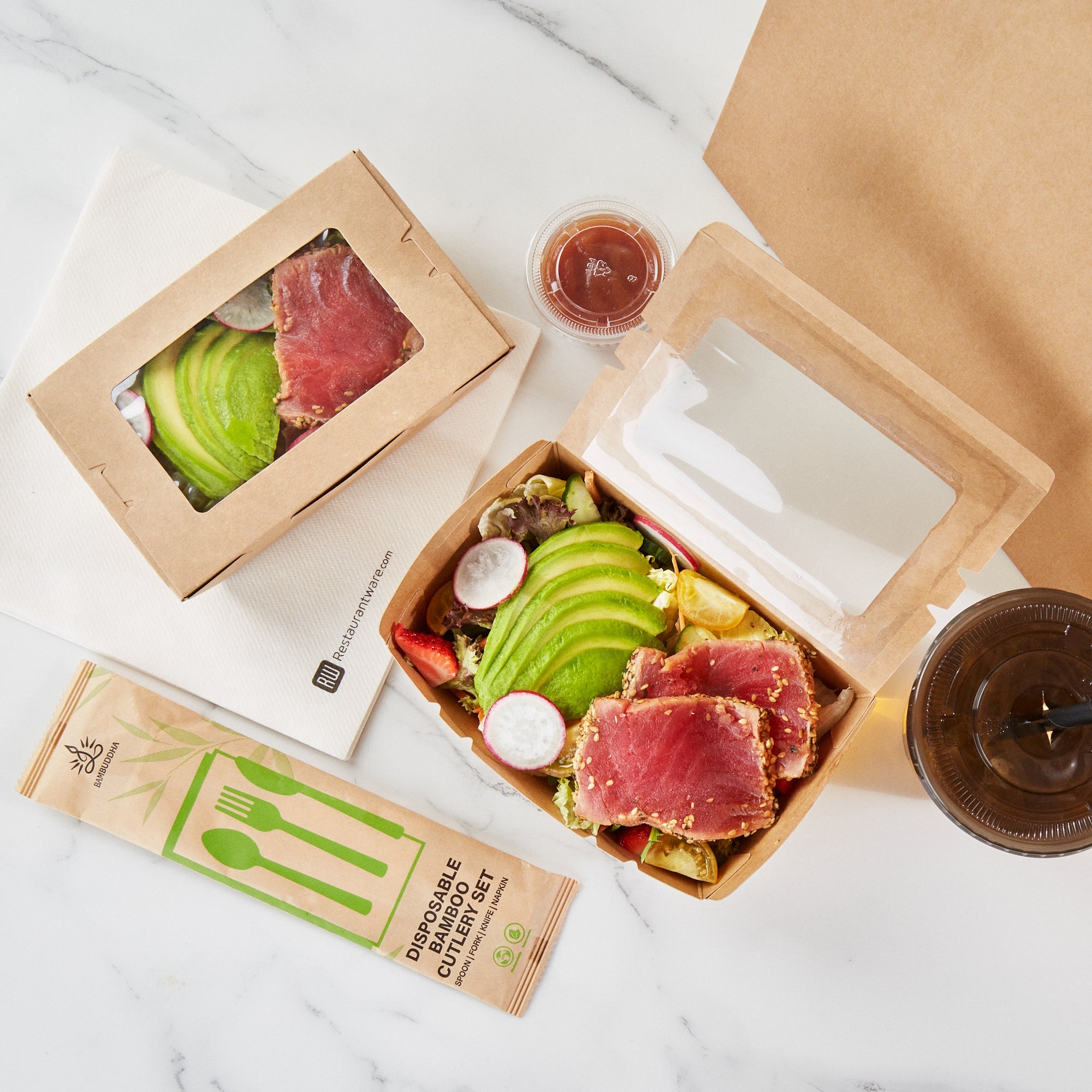 Cafe Vision 21 oz Kraft Paper Small Take Out Container - Hinge Lock - 6 1/4'' x 4'' x 1 3/4'' - 50 count box