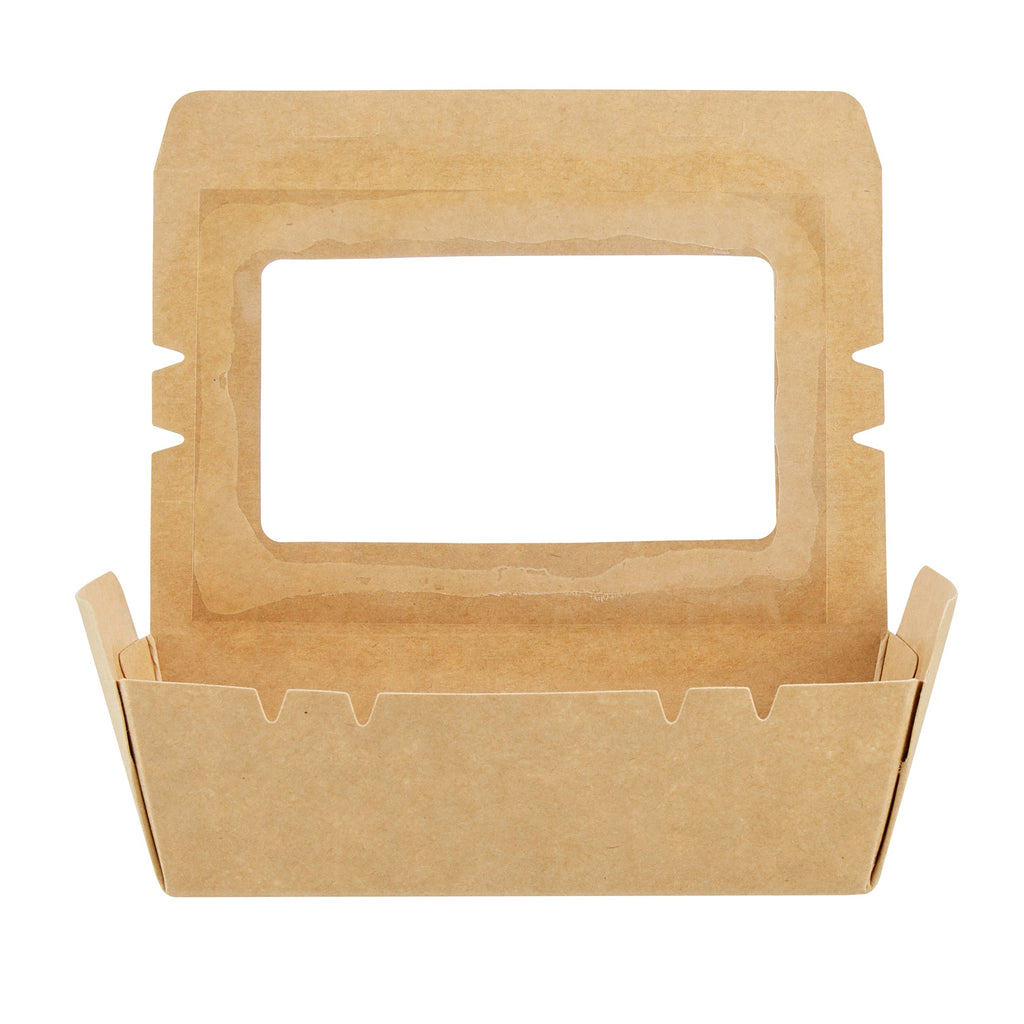 Cafe Vision 21 oz Kraft Paper Small Take Out Container - Hinge Lock - 6 1/4'' x 4'' x 1 3/4'' - 200 count box