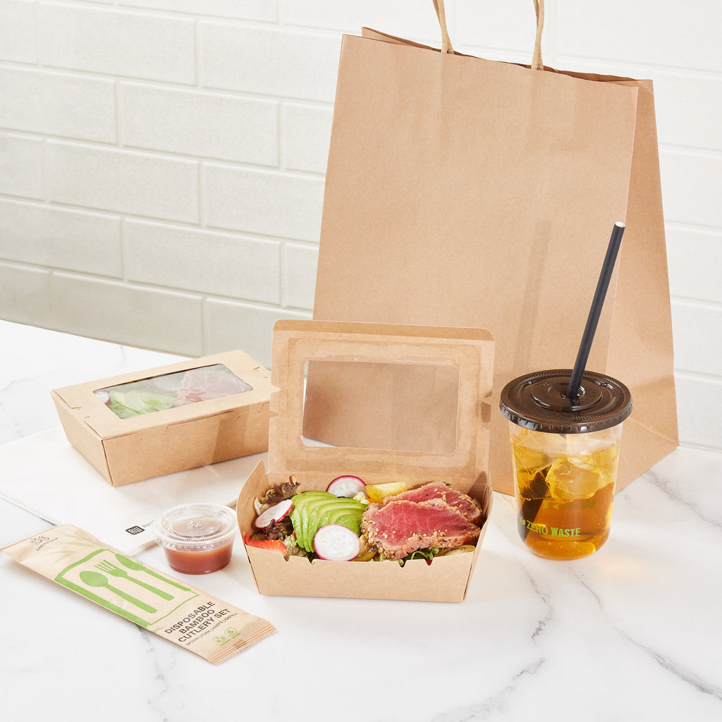 Cafe Vision 21 oz Kraft Paper Small Take Out Container - Hinge Lock - 6 1/4'' x 4'' x 1 3/4'' - 200 count box