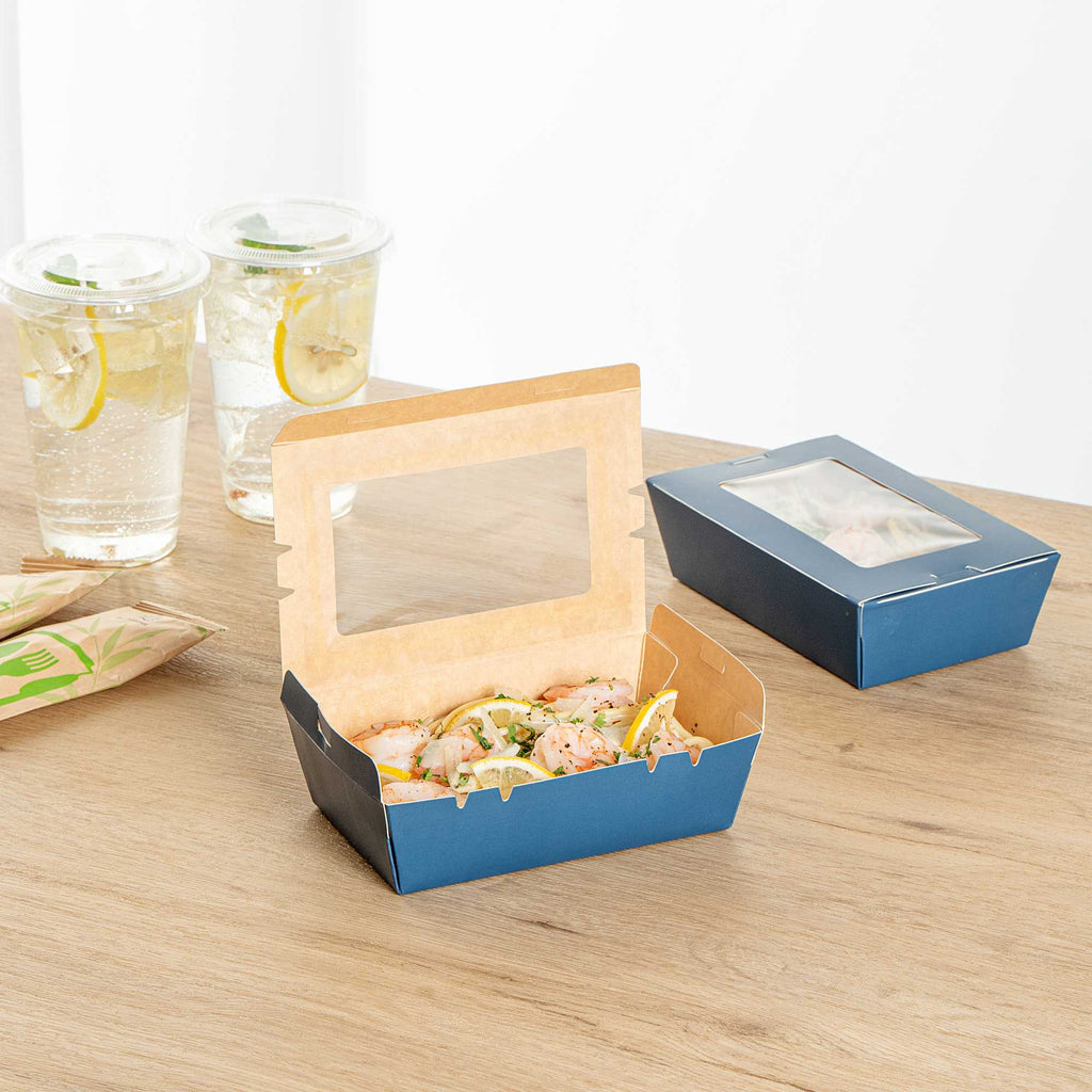 Cafe Vision 21 oz Midnight Blue Paper Small Take Out Container - Hinge Lock - 6 1/4" x 4" x 1 3/4" - 200 count box