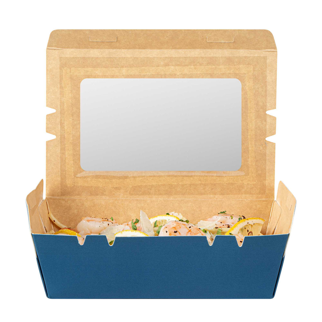 Cafe Vision 21 oz Midnight Blue Paper Small Take Out Container - Hinge Lock - 6 1/4" x 4" x 1 3/4" - 200 count box