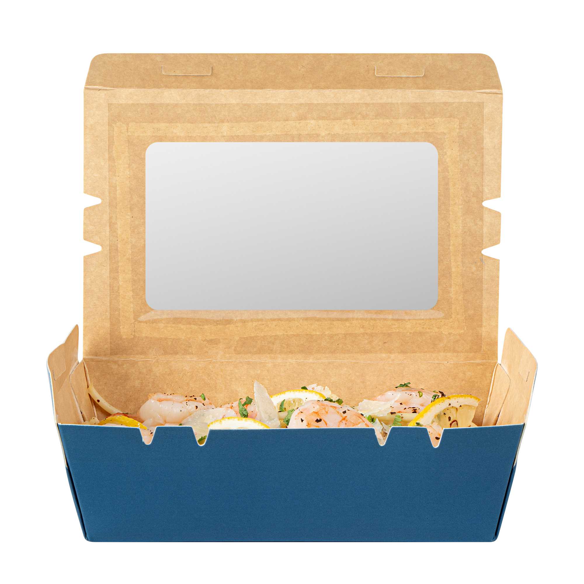 Cafe Vision 21 oz Midnight Blue Paper Small Take Out Container - Hinge Lock - 6 1/4" x 4" x 1 3/4" - 200 count box