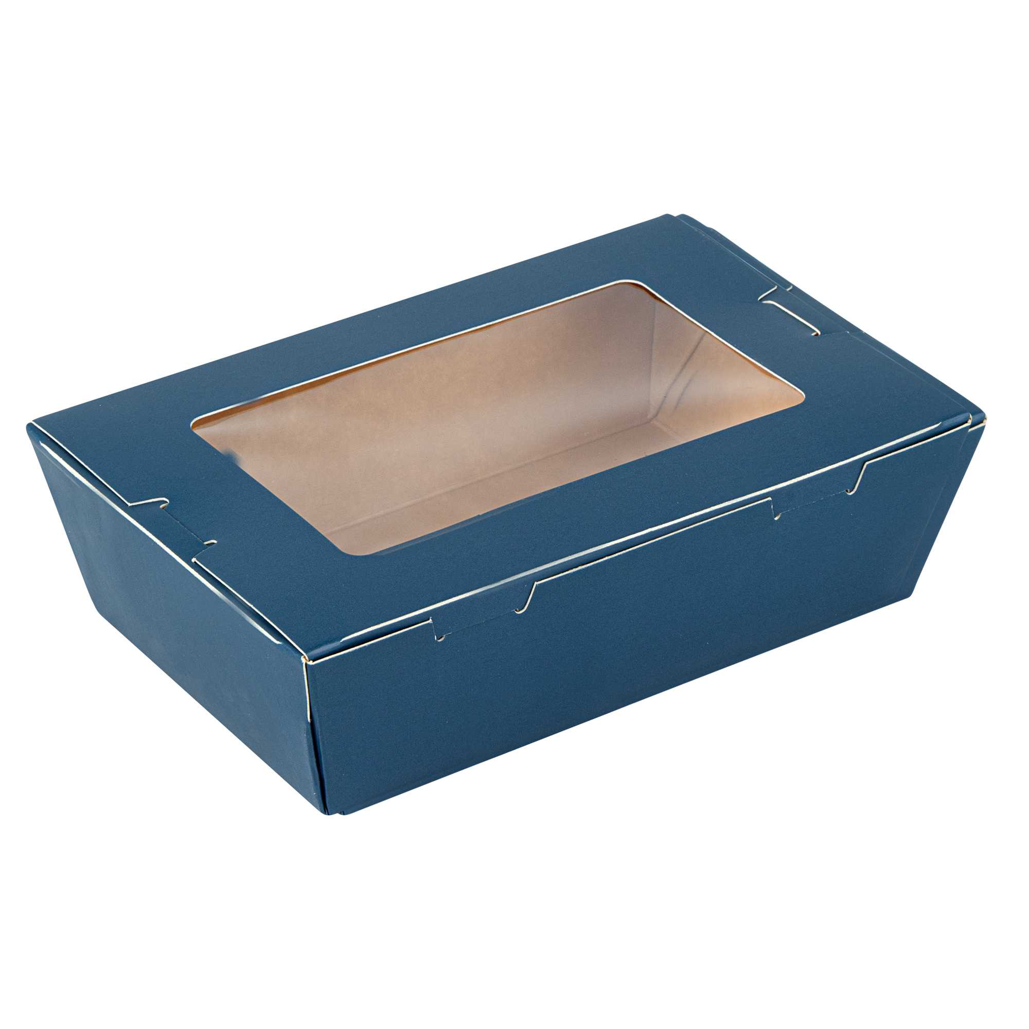 Cafe Vision 21 oz Midnight Blue Paper Small Take Out Container - Hinge Lock - 6 1/4" x 4" x 1 3/4" - 200 count box