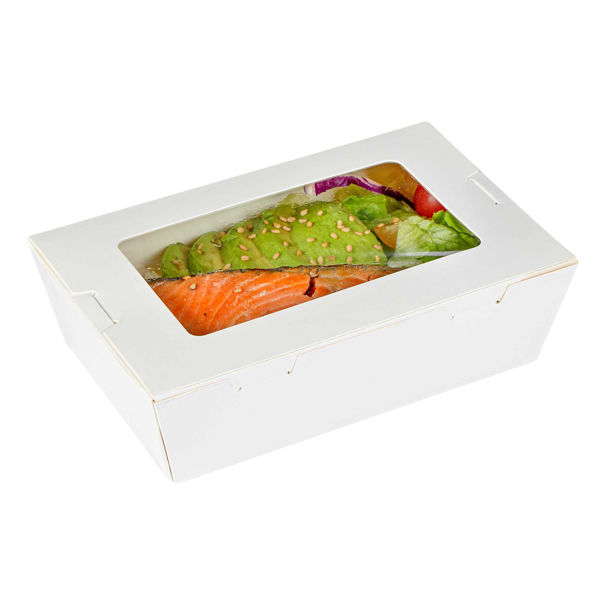 Cafe Vision 21 oz White Paper Small Take Out Container - Hinge Lock - 6 1/4" x 4" x 1 3/4" - 200 count box