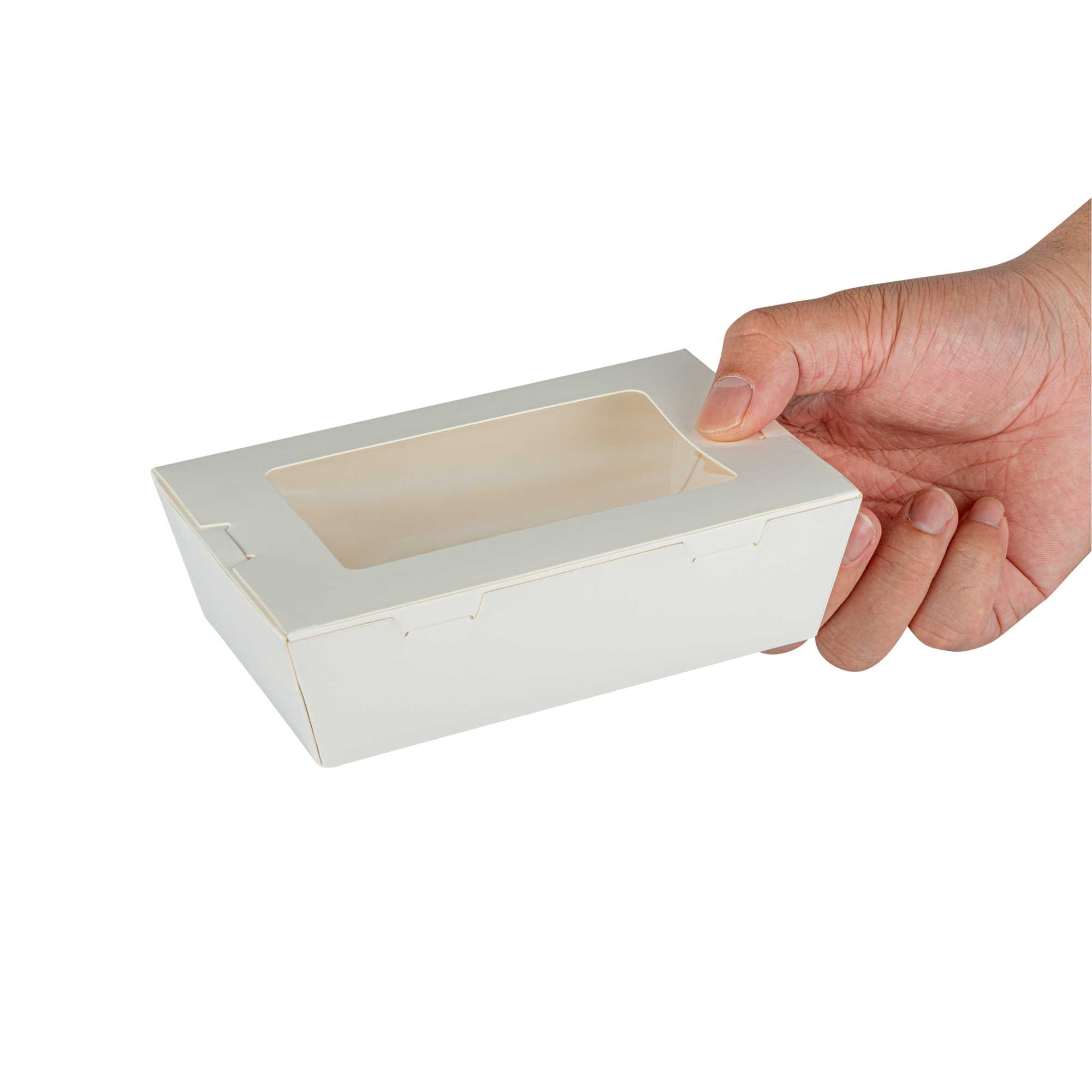 Cafe Vision 21 oz White Paper Small Take Out Container - Hinge Lock - 6 1/4" x 4" x 1 3/4" - 50 count box
