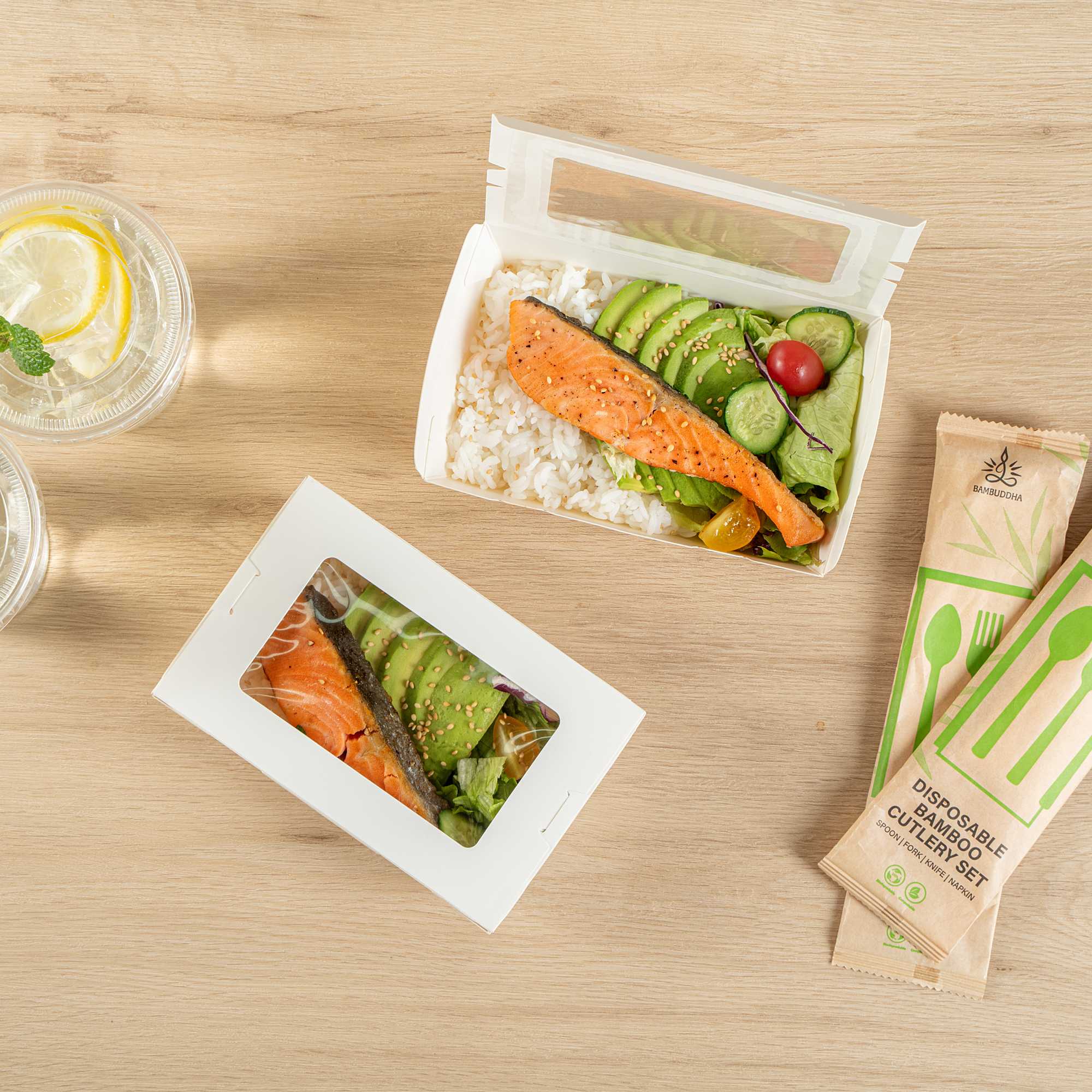Cafe Vision 21 oz White Paper Small Take Out Container - Hinge Lock - 6 1/4" x 4" x 1 3/4" - 200 count box