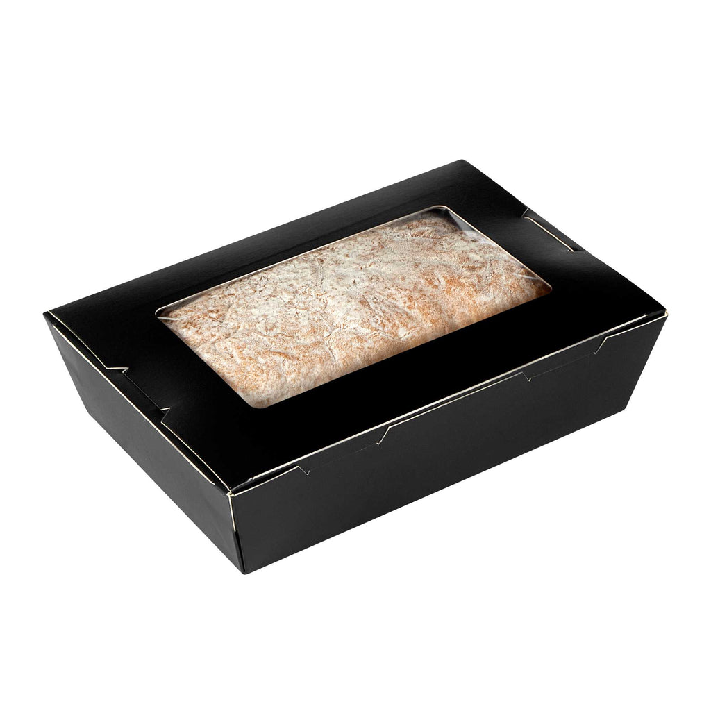 Cafe Vision 42 oz Black Paper Medium Take Out Container - Hinge Lock - 8" x 5 1/2" x 2" - 50 count box