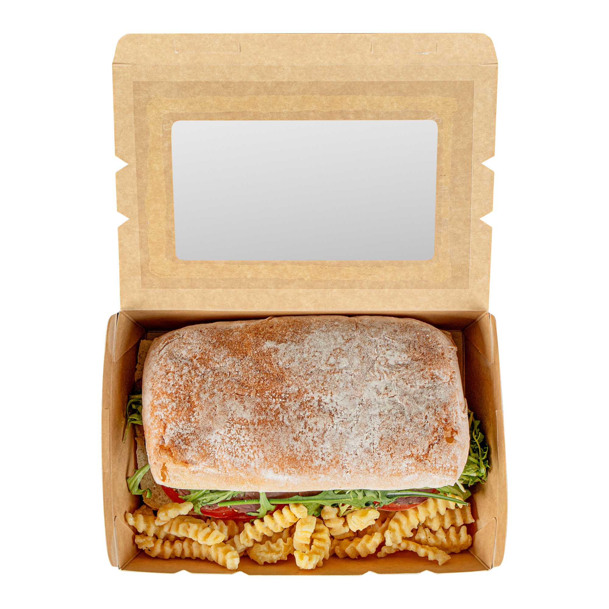 Cafe Vision 42 oz Black Paper Medium Take Out Container - Hinge Lock - 8" x 5 1/2" x 2" - 50 count box