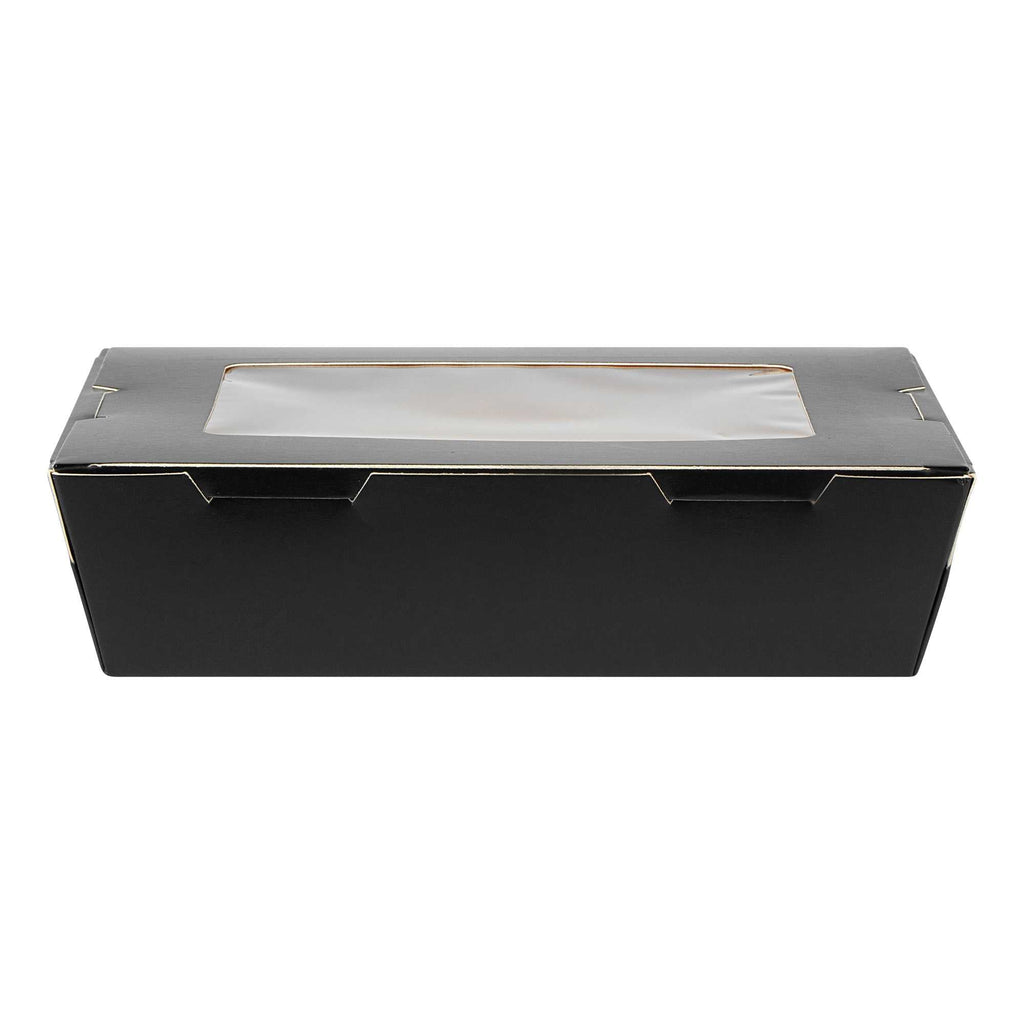 Cafe Vision 42 oz Black Paper Medium Take Out Container - Hinge Lock - 8" x 5 1/2" x 2" - 50 count box