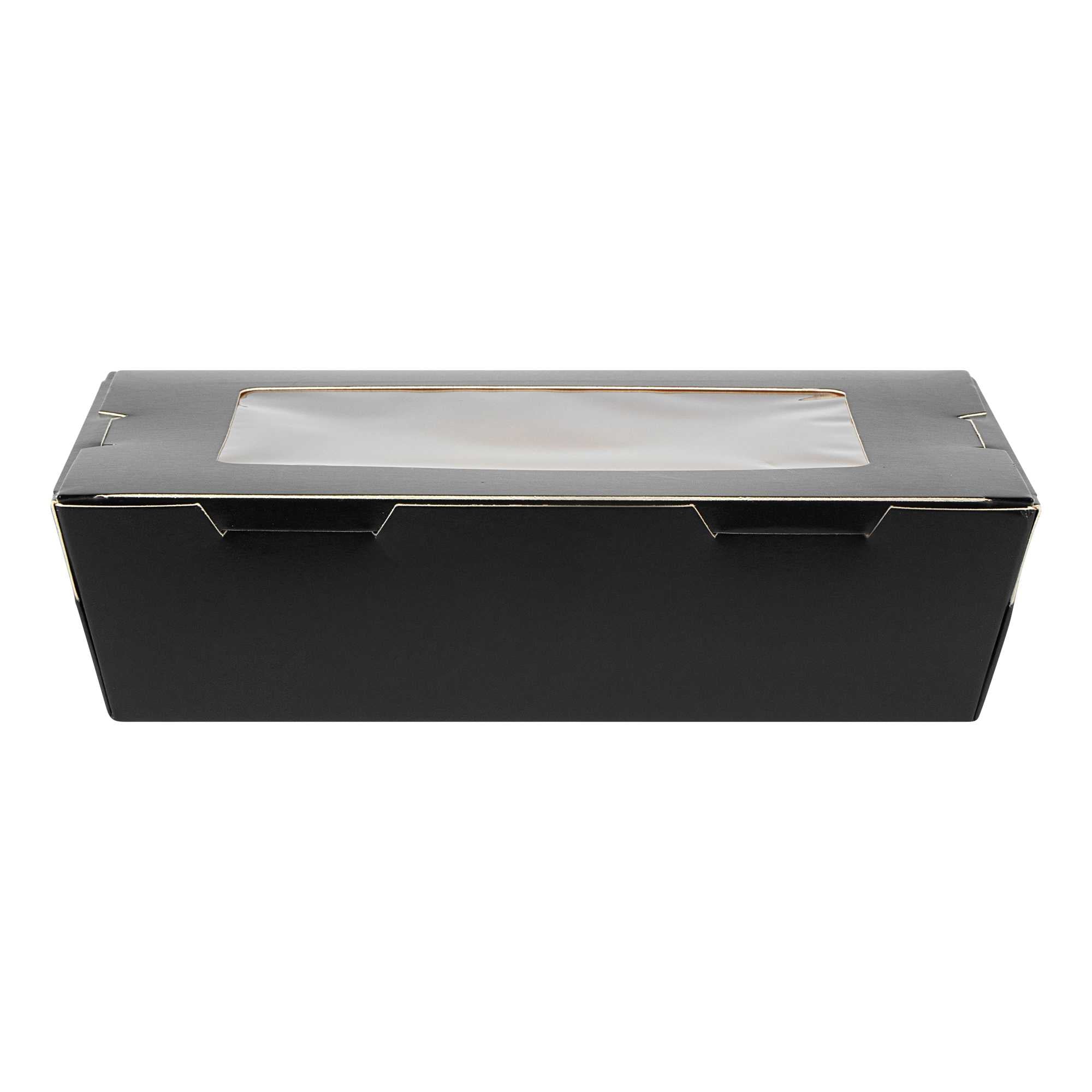 Cafe Vision 42 oz Black Paper Medium Take Out Container - Hinge Lock - 8" x 5 1/2" x 2" - 200 count box