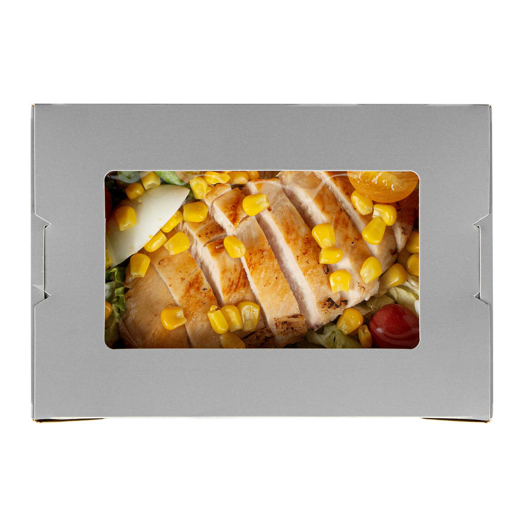 Cafe Vision 42 oz Gray Paper Take Out Container - Hinge Lock - 8" x 5 1/2" x 2" - 50 count box
