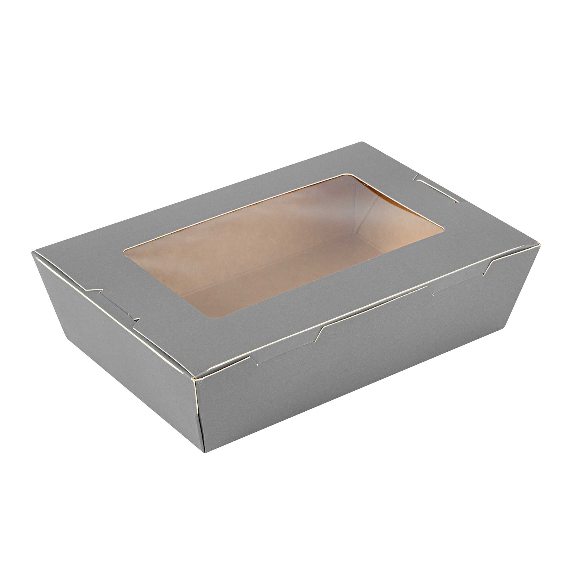 Cafe Vision 42 oz Gray Paper Take Out Container - Hinge Lock - 8" x 5 1/2" x 2" - 50 count box