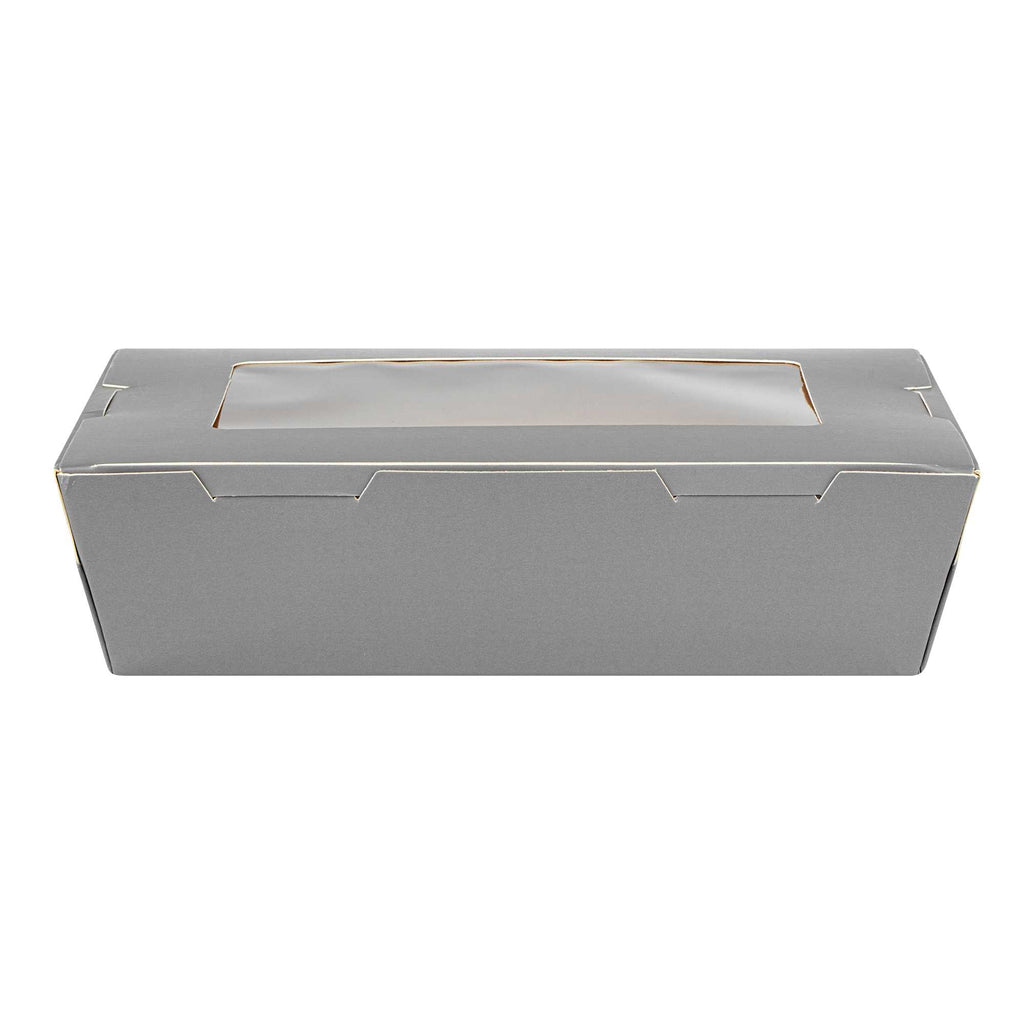 Cafe Vision 42 oz Gray Paper Take Out Container - Hinge Lock - 8" x 5 1/2" x 2" - 50 count box