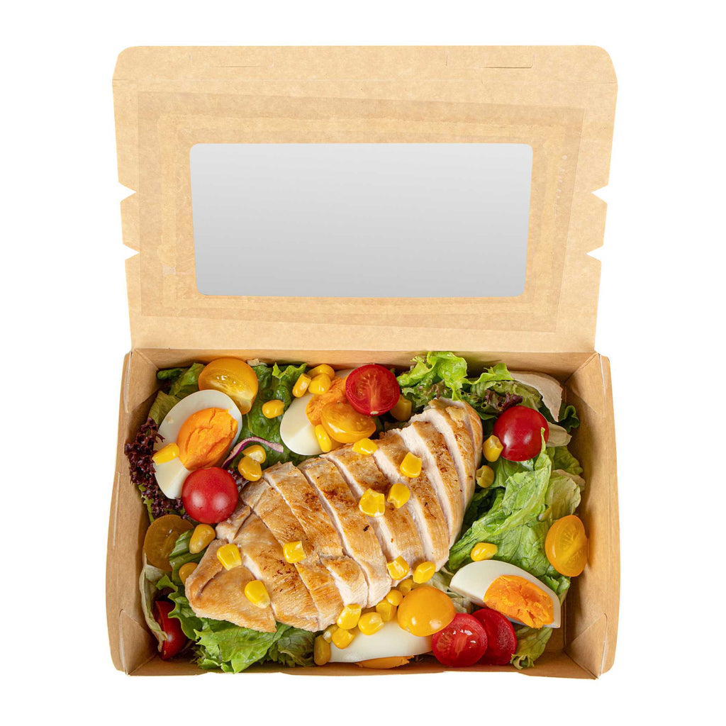 Cafe Vision 42 oz Gray Paper Take Out Container - Hinge Lock - 8" x 5 1/2" x 2" - 200 count box