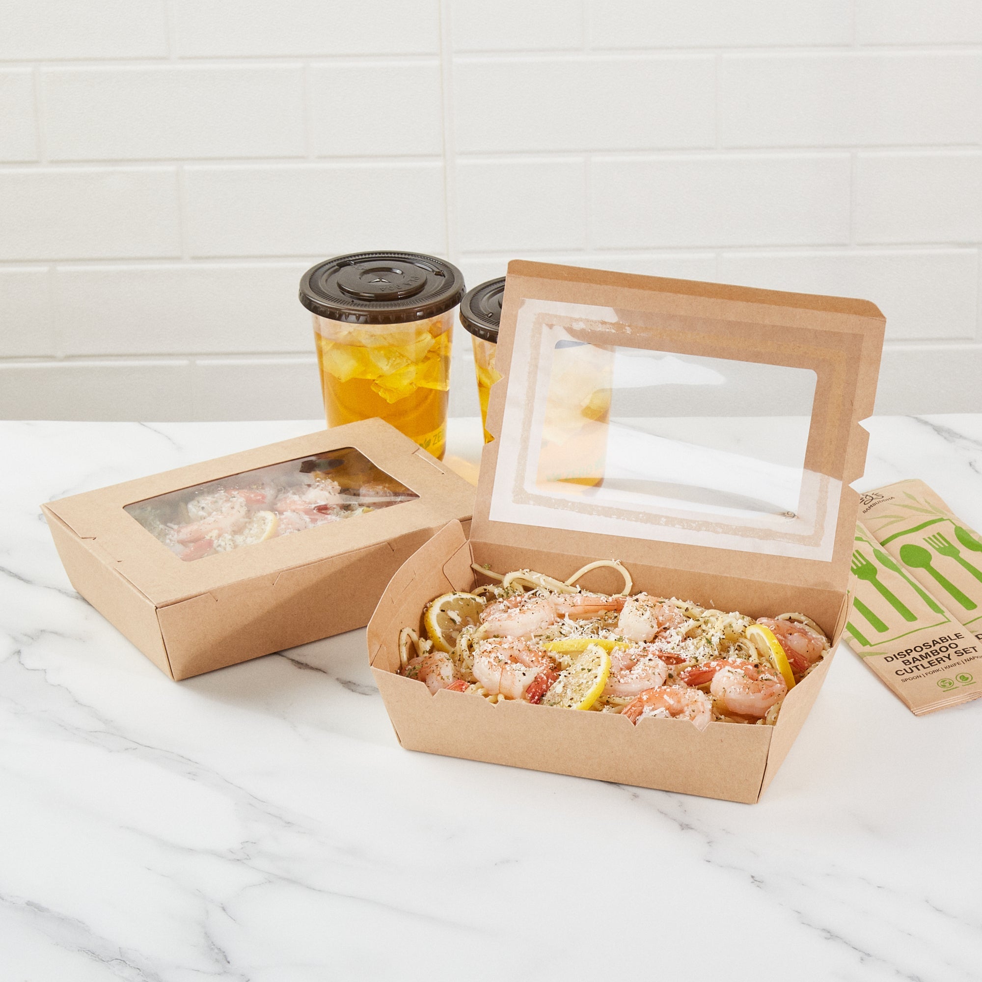 Cafe Vision 42 oz Kraft Paper Medium Take Out Container - Hinge Lock - 8'' x 5 1/2'' x 2'' - 50 count box