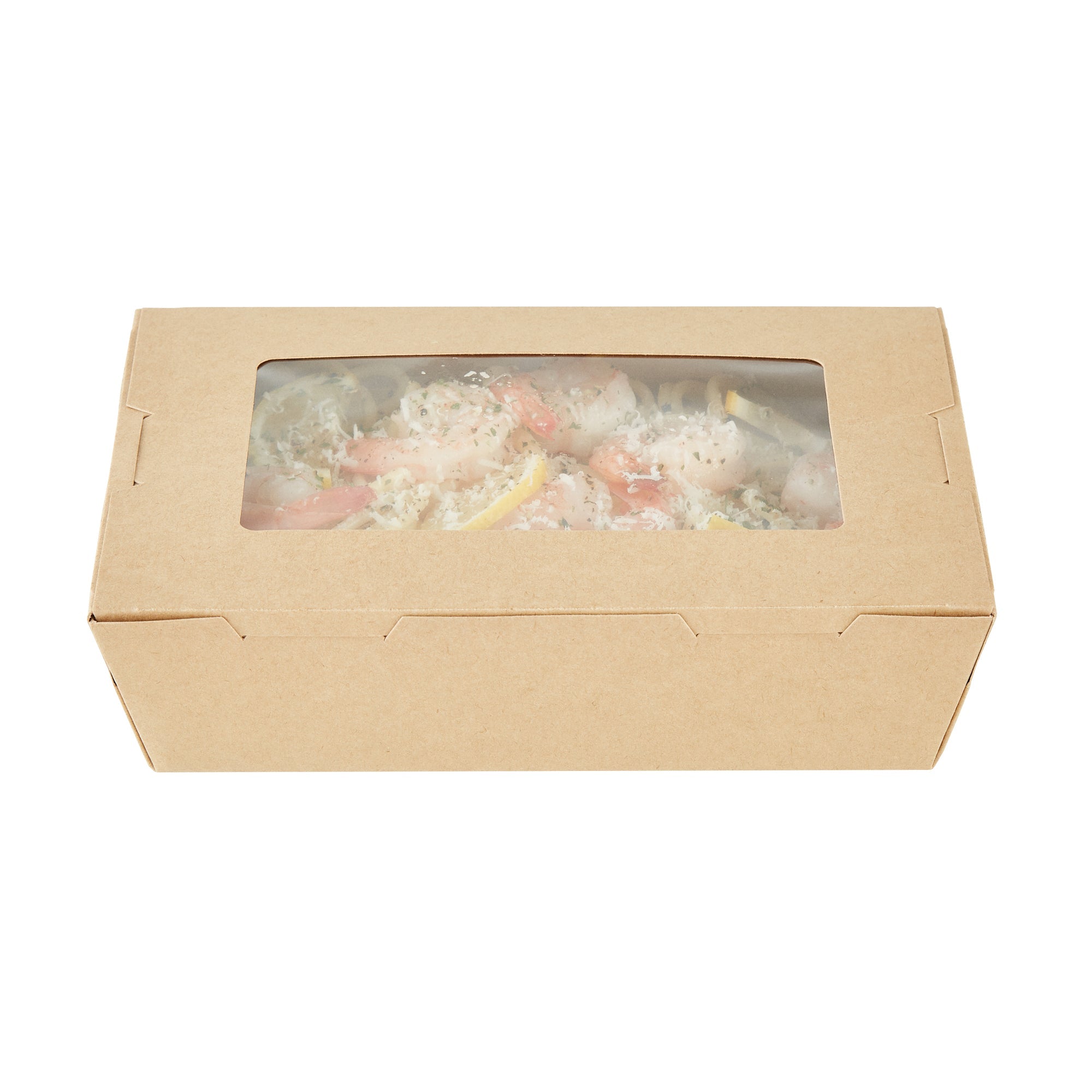 Cafe Vision 42 oz Kraft Paper Medium Take Out Container - Hinge Lock - 8'' x 5 1/2'' x 2'' - 50 count box